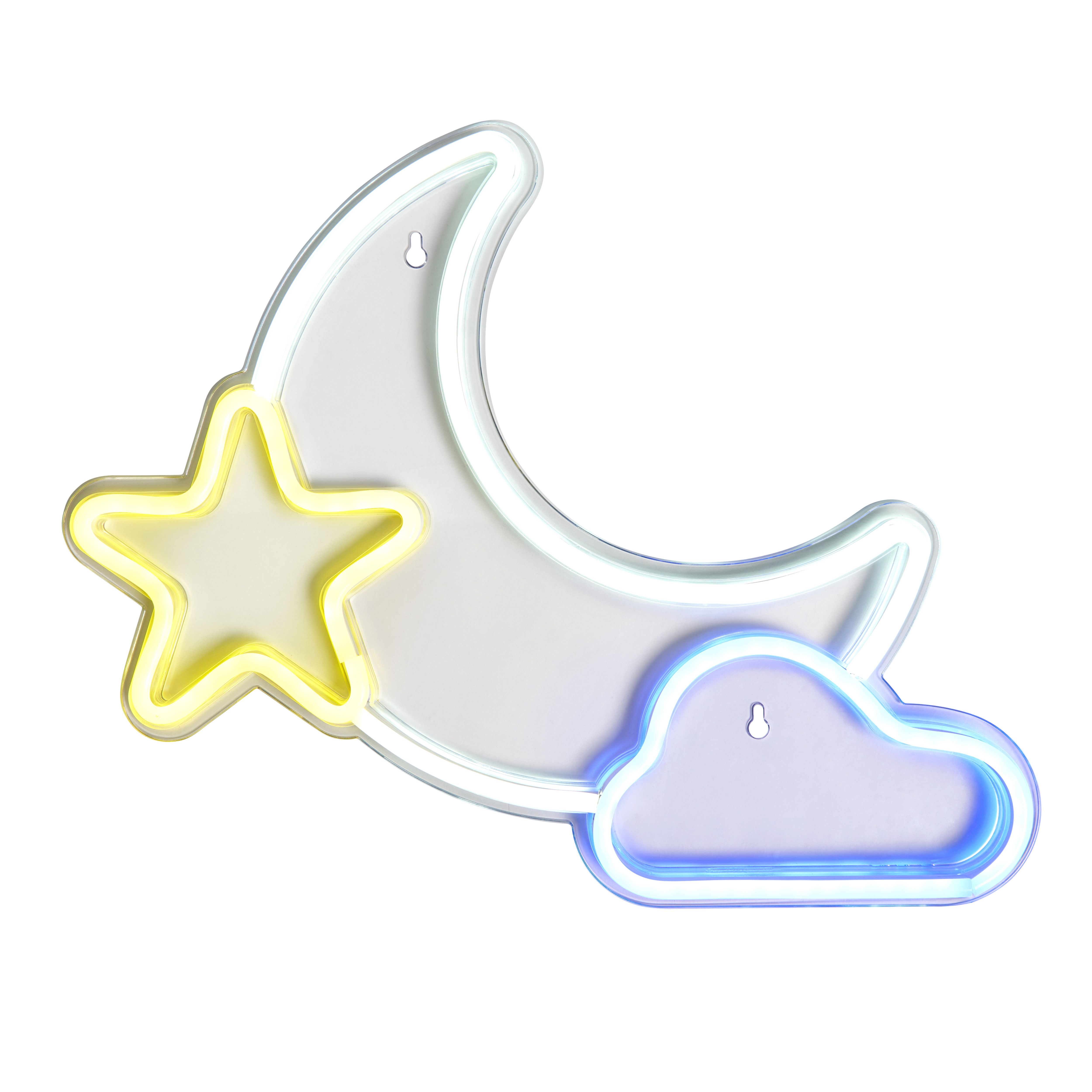 Glow Arlo Moon & star Neon White, Yellow & Blue Plug-in LED Wall light