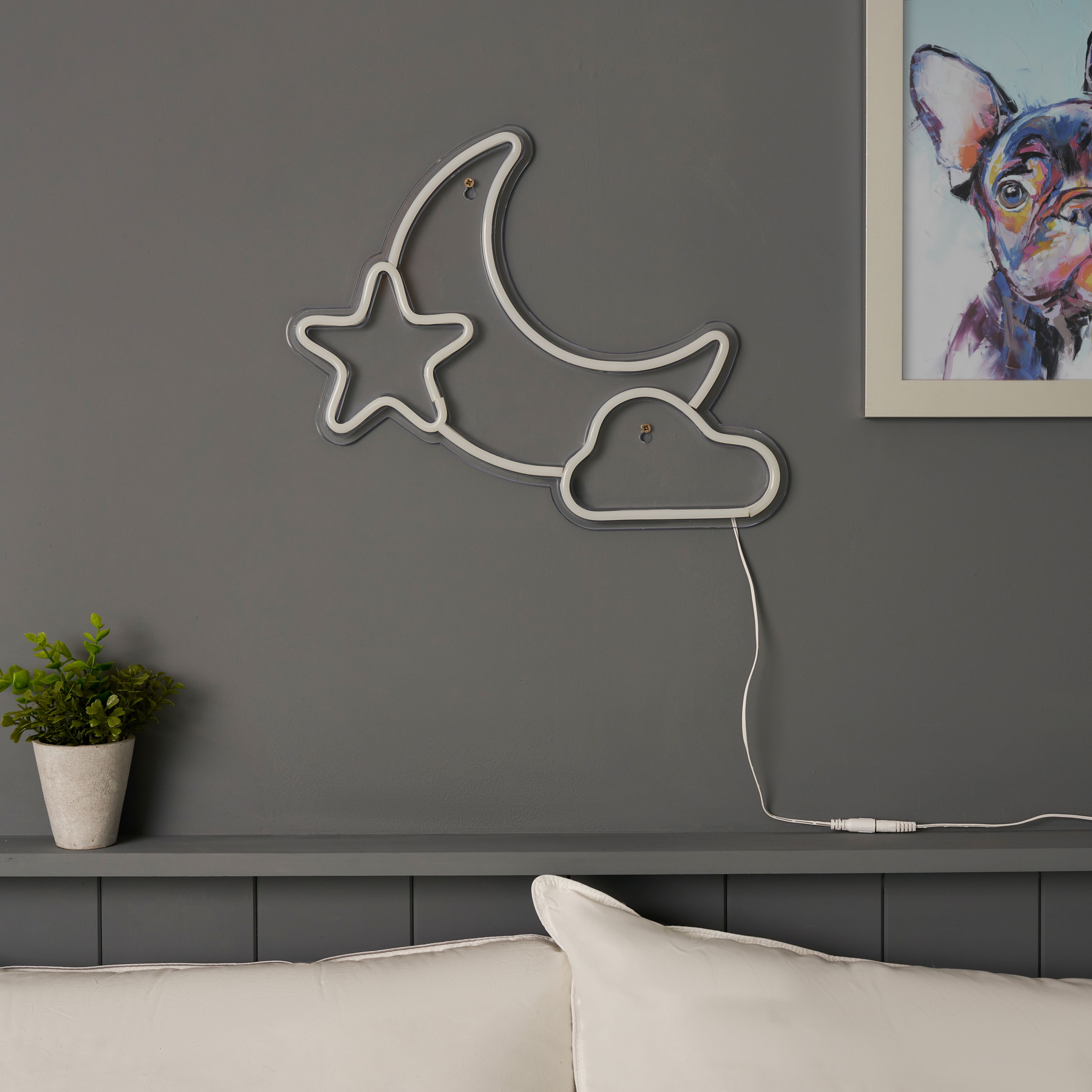 Glow Arlo Moon & star Neon White, Yellow & Blue Plug-in LED Wall light