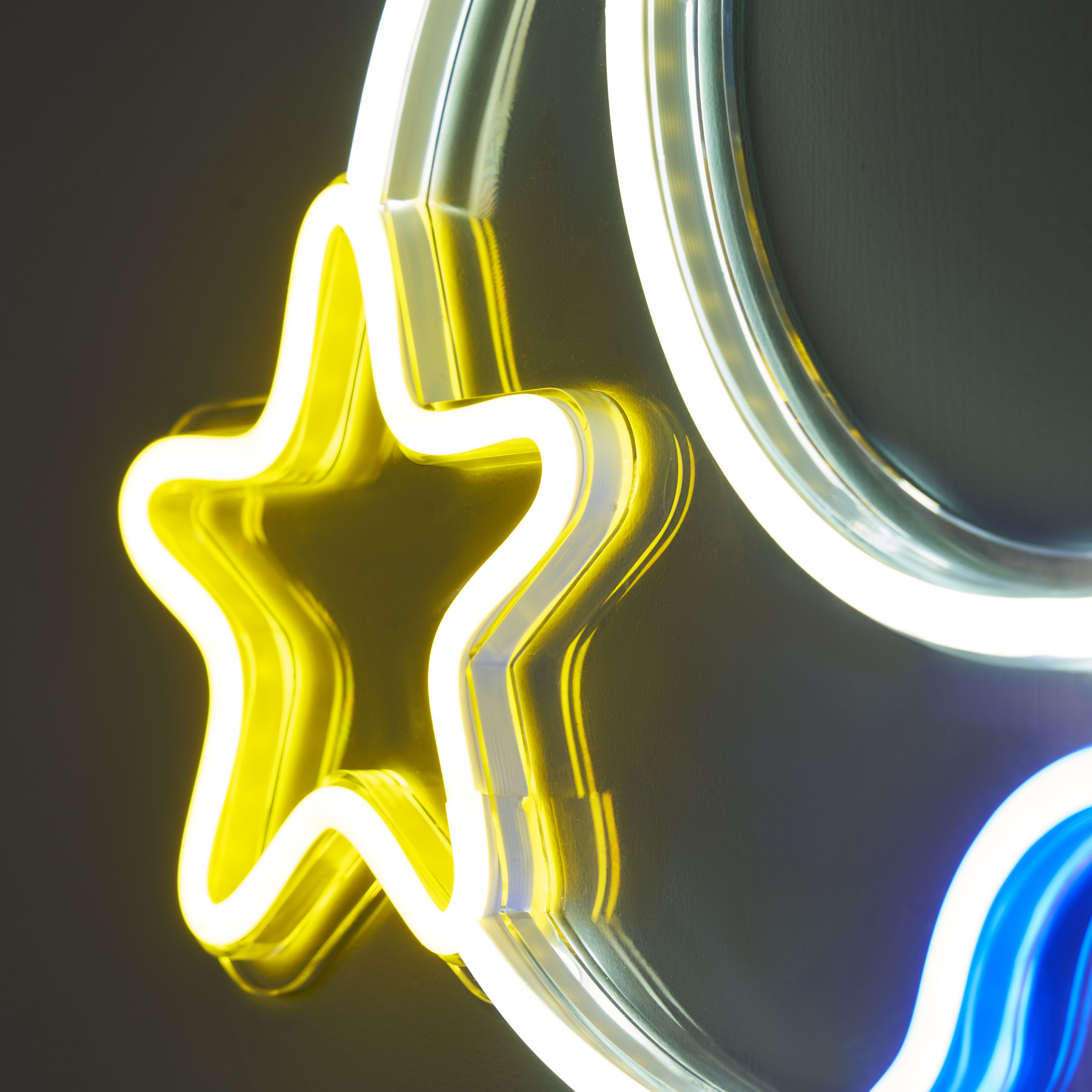 Glow Arlo Moon & star Neon White, Yellow & Blue Plug-in LED Wall light