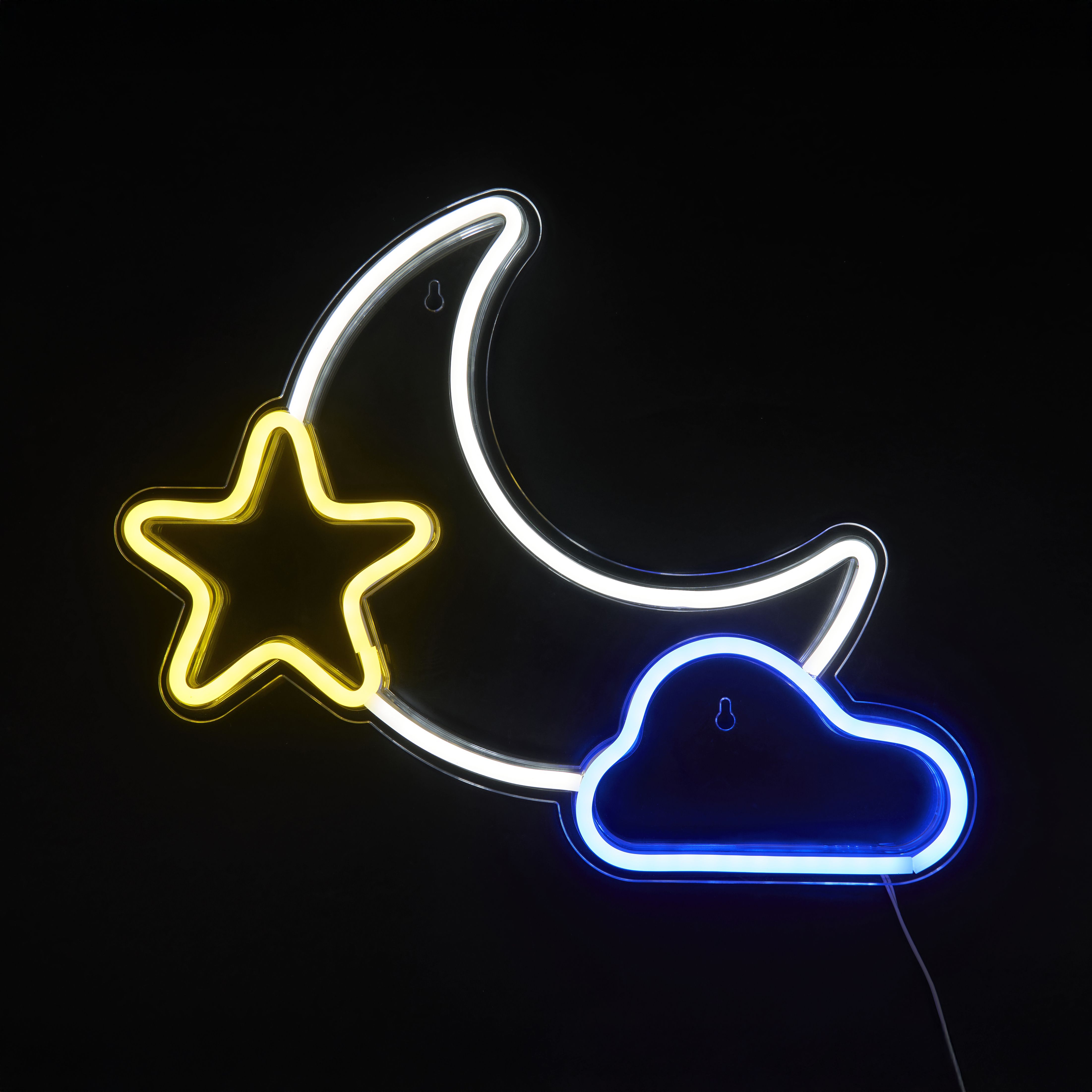Glow Arlo Moon & star Neon White, Yellow & Blue Plug-in LED Wall light