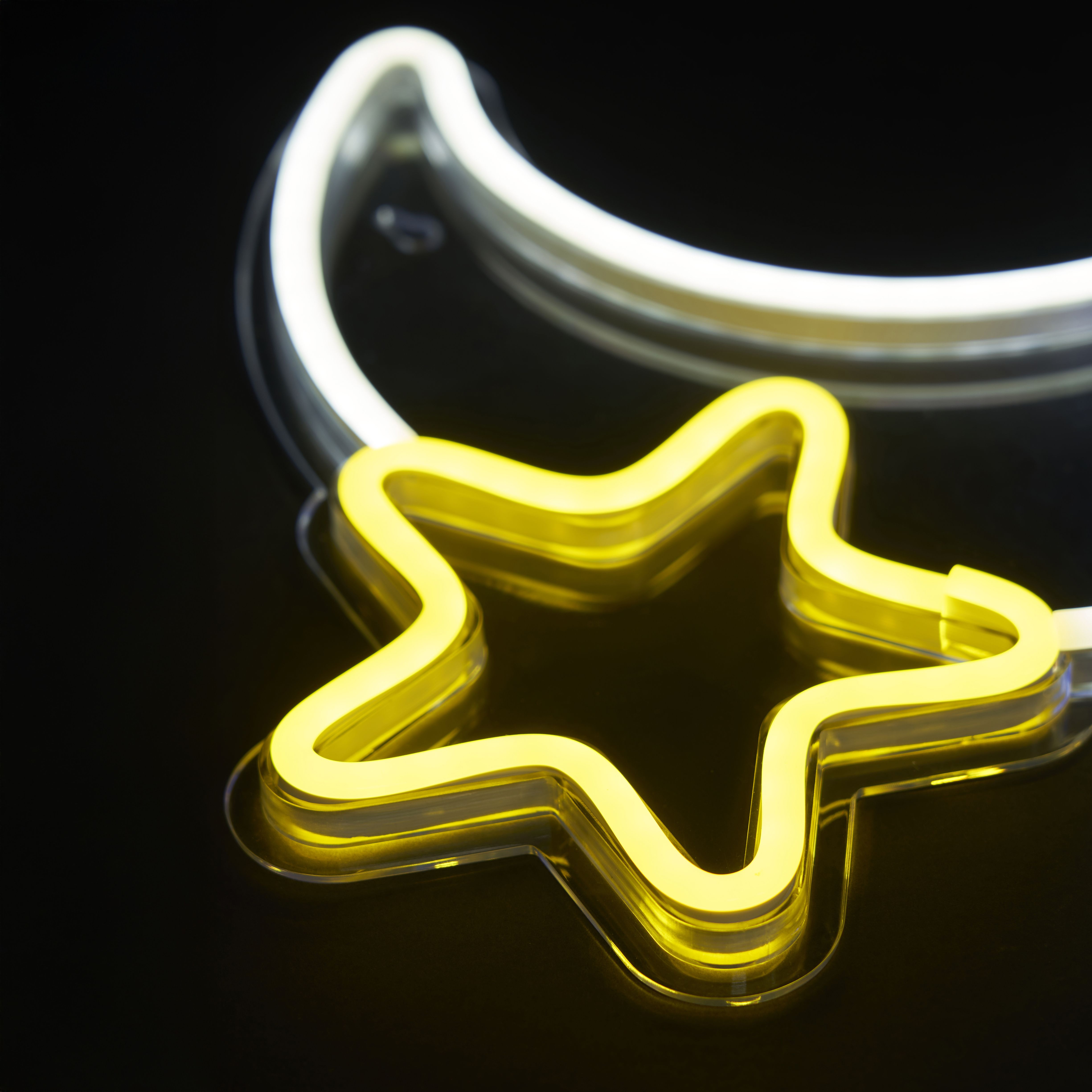 Glow Arlo Moon & star Neon White, Yellow & Blue Plug-in LED Wall light