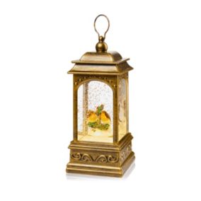 Gold effect Christmas Robin Metal & plastic Lantern, (W) 9cm x (D) 9cm