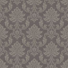 Gold Etch Charcoal Gold effect Damask Embossed Wallpaper Sample