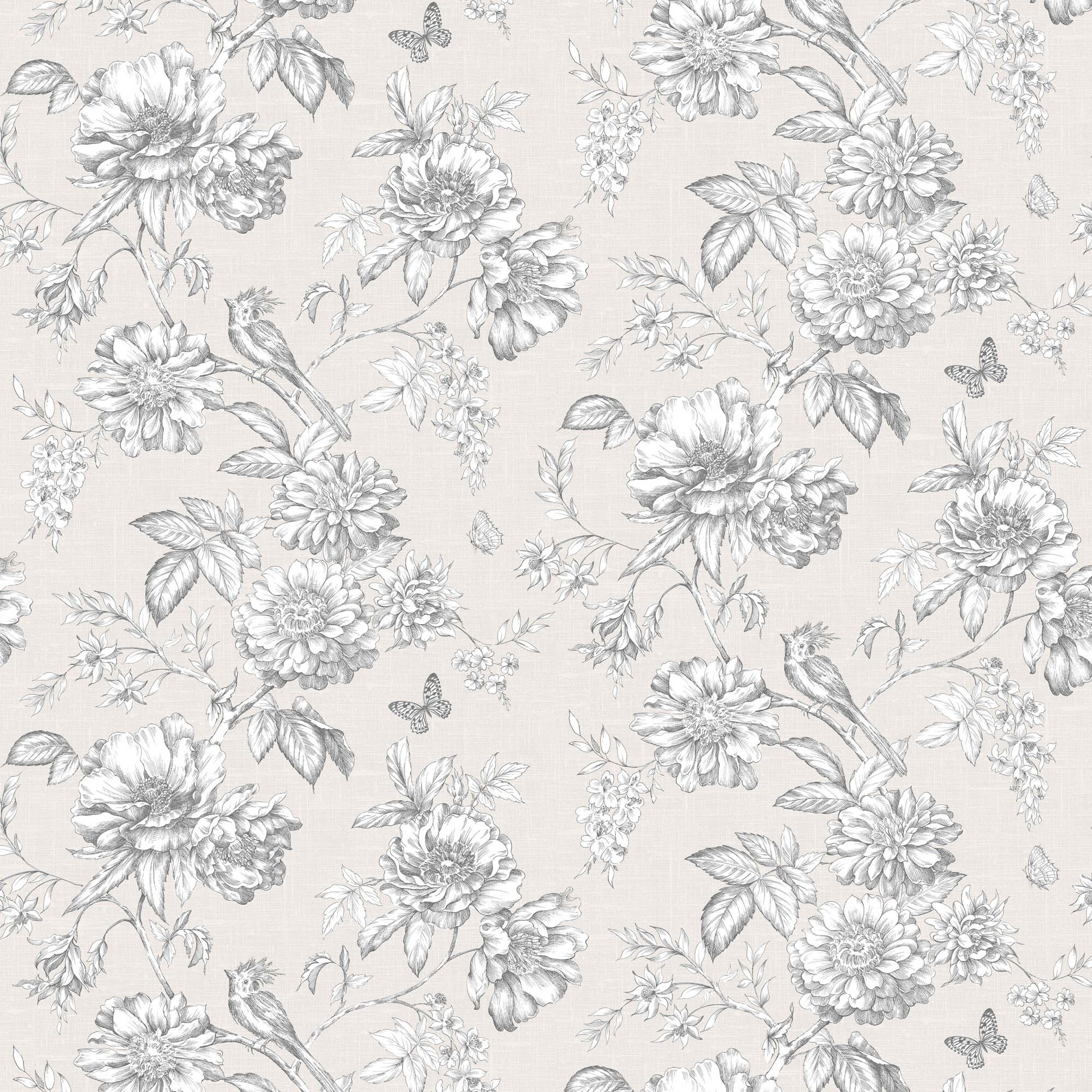 Gold Menagerie Cream & white Floral Mica effect Embossed Wallpaper