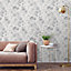 Gold Menagerie Cream & white Mica effect Floral Embossed Wallpaper Sample