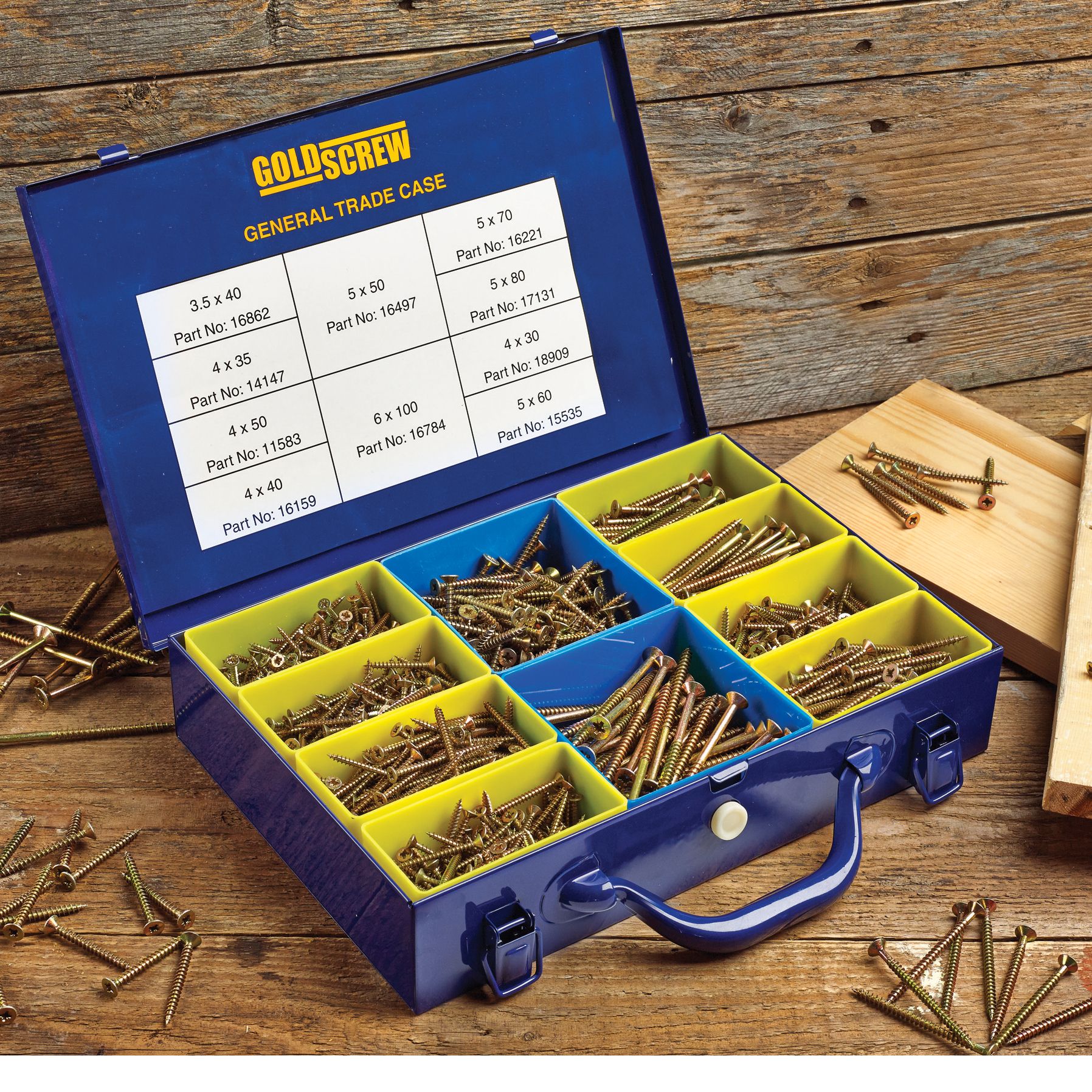 Goldscrew General PZ Flat countersunk Carbon steel Trade Case, Pack of 1400