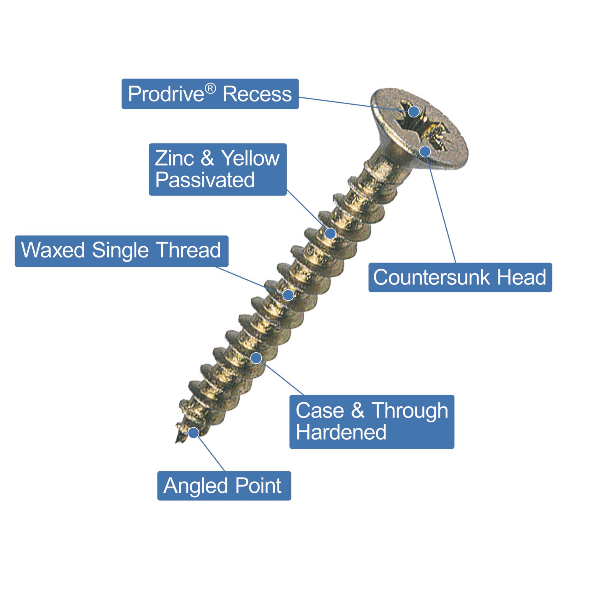Goldscrew PZ Double-countersunk Yellow-passivated Carbon steel Screw (Dia)4mm (L)30mm, Pack of 200