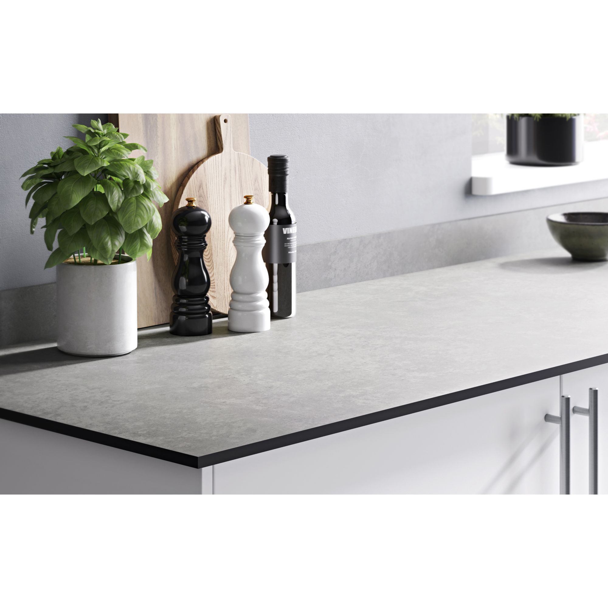 GoodHome 12mm Nepeta Matt Grey Paper & resin Square edge Kitchen Worktop, (L)2000mm