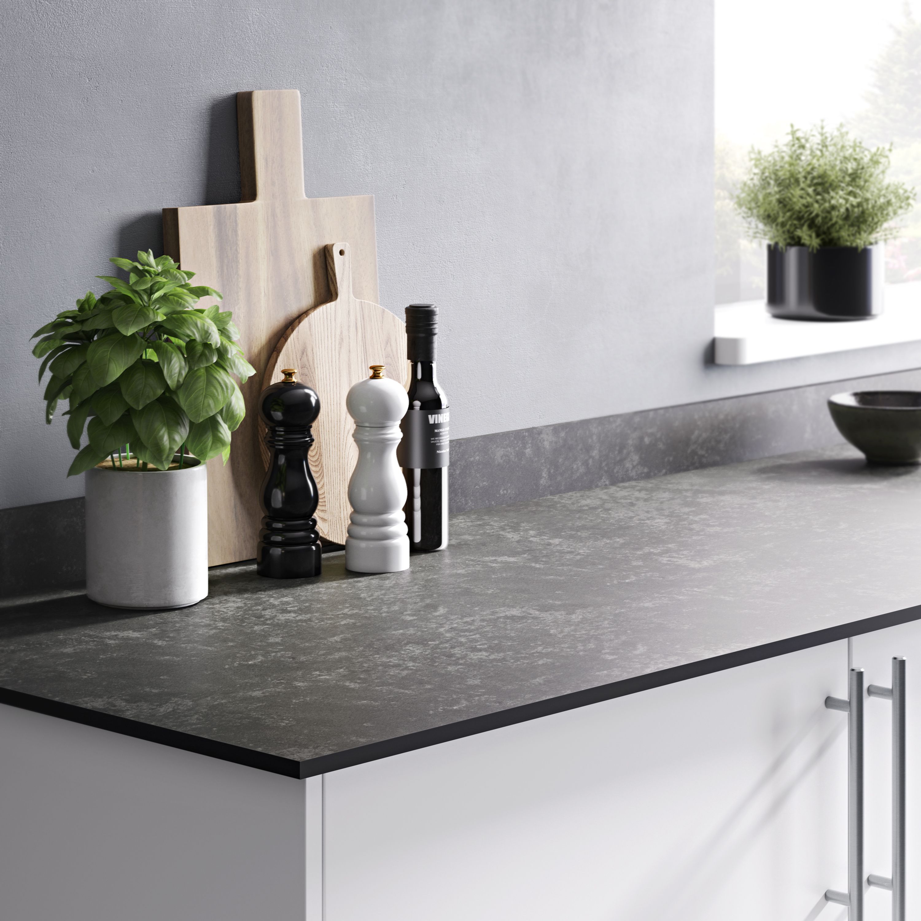 GoodHome 12mm Nepeta Matt Grey Paper & resin Square edge Kitchen Worktop, (L)2000mm