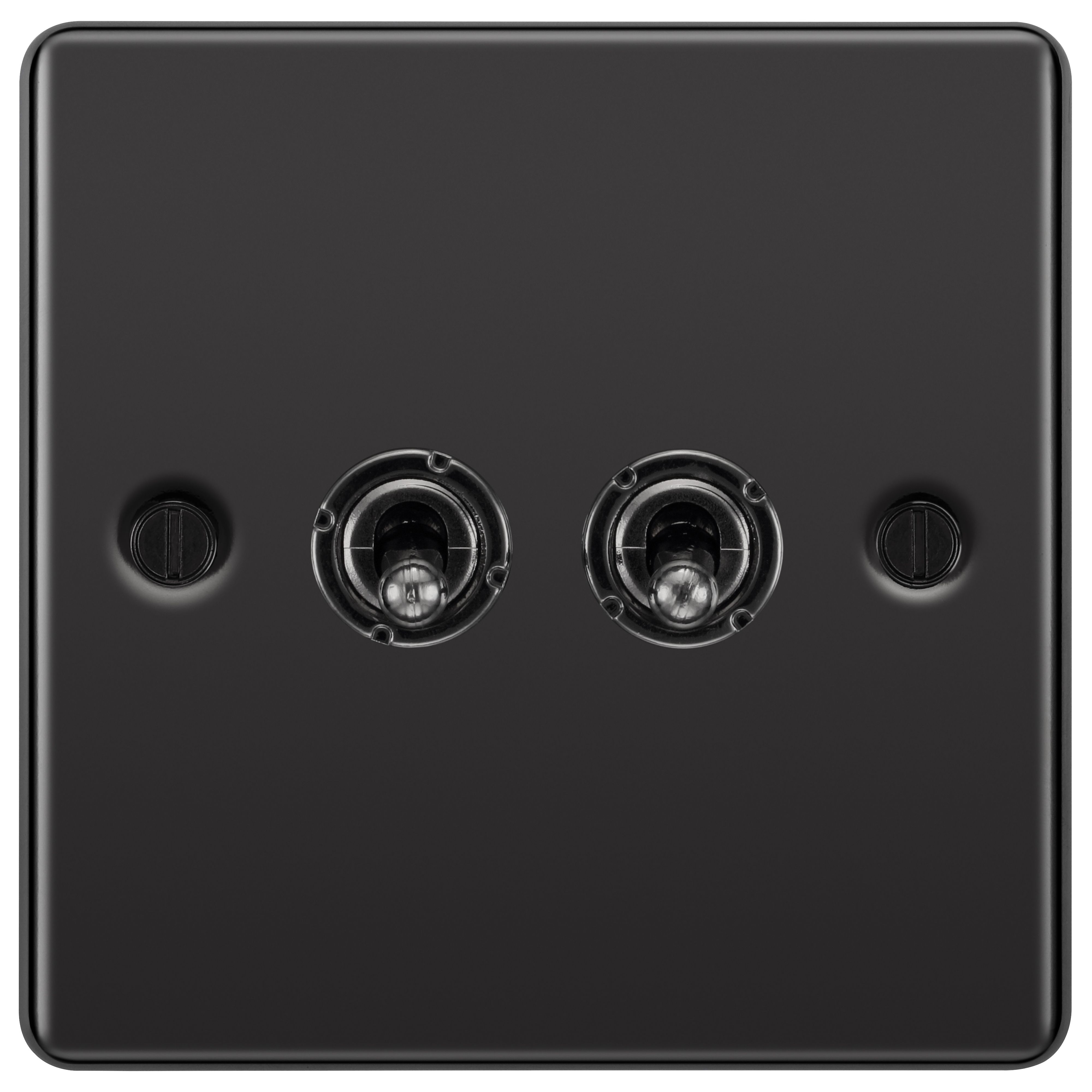 GoodHome 20A 2 way 2 gang Toggle switch Gloss Black Nickel effect