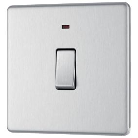 GoodHome 20A Brushed Steel Rocker Flat Control switch with LED Indicator