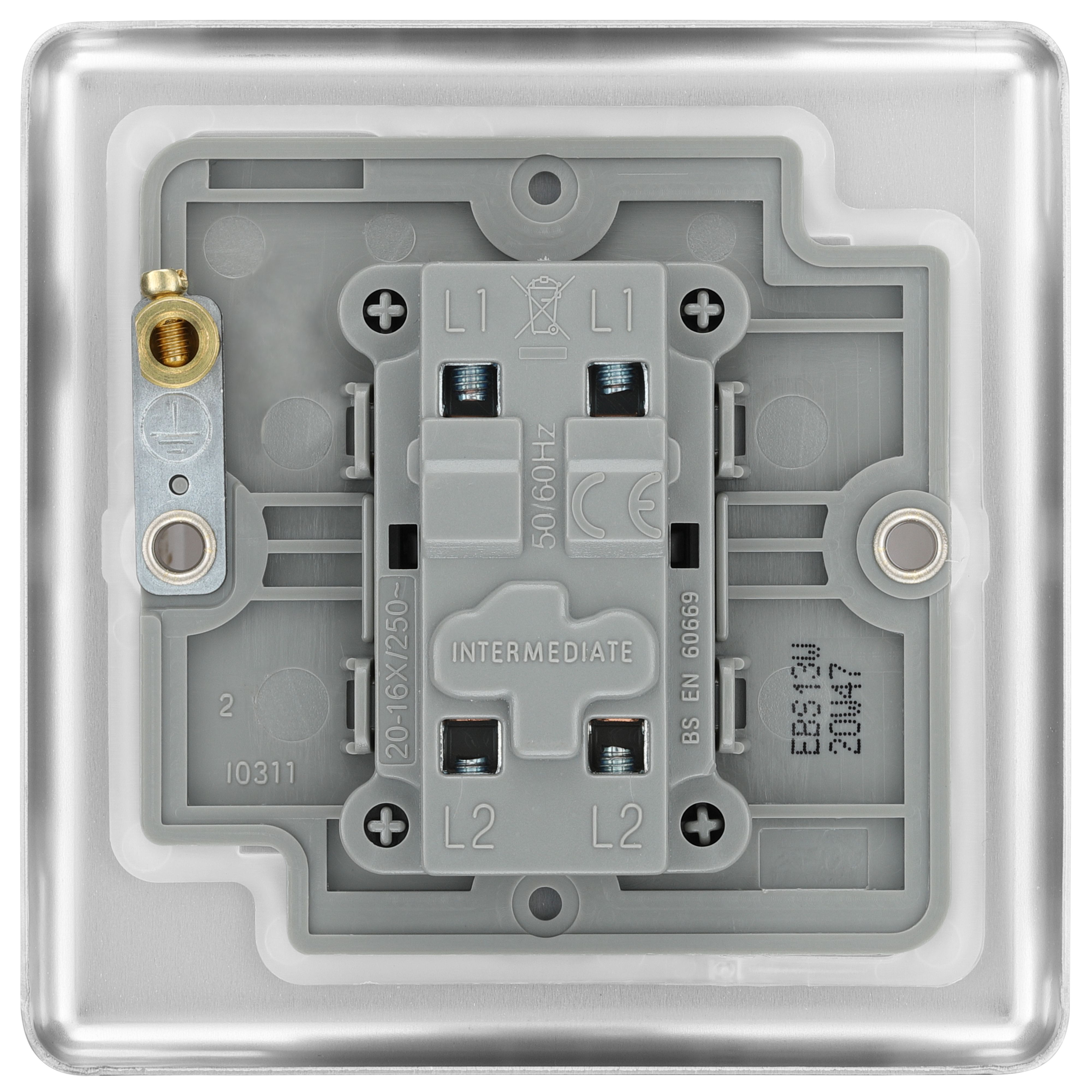 GoodHome 20A Single 2 way Screwed Intermediate switch Matt Steel effect