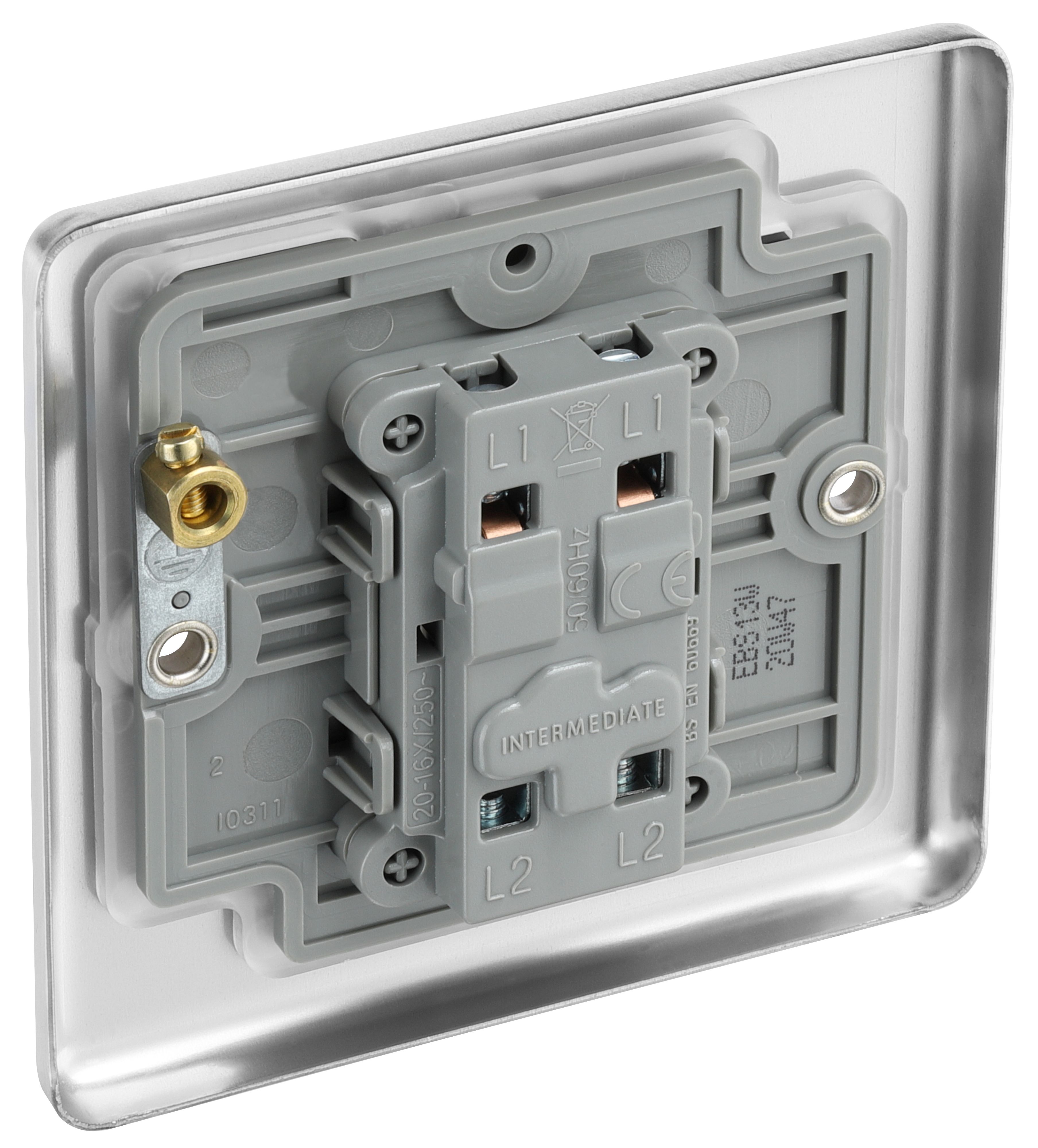 GoodHome 20A Single 2 way Screwed Intermediate switch Matt Steel effect