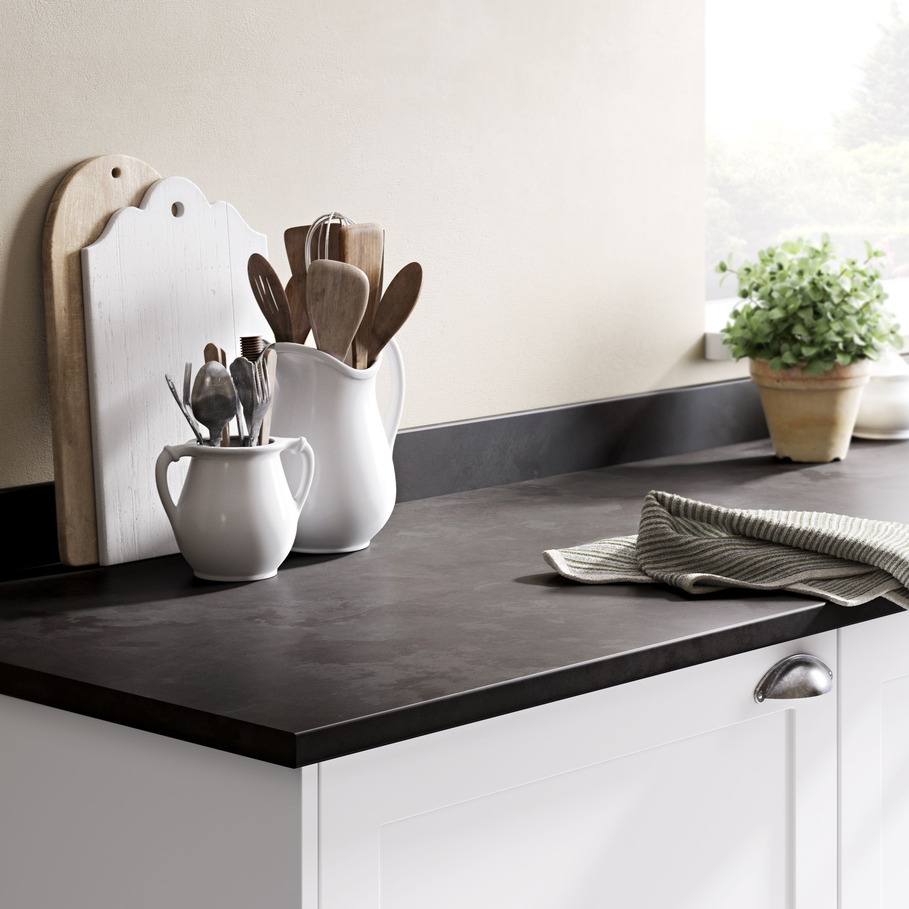 GoodHome 22mm Algiata Matt Grey Slate effect Laminate & particle board Post-formed Kitchen Breakfast bar, (L)2000mm