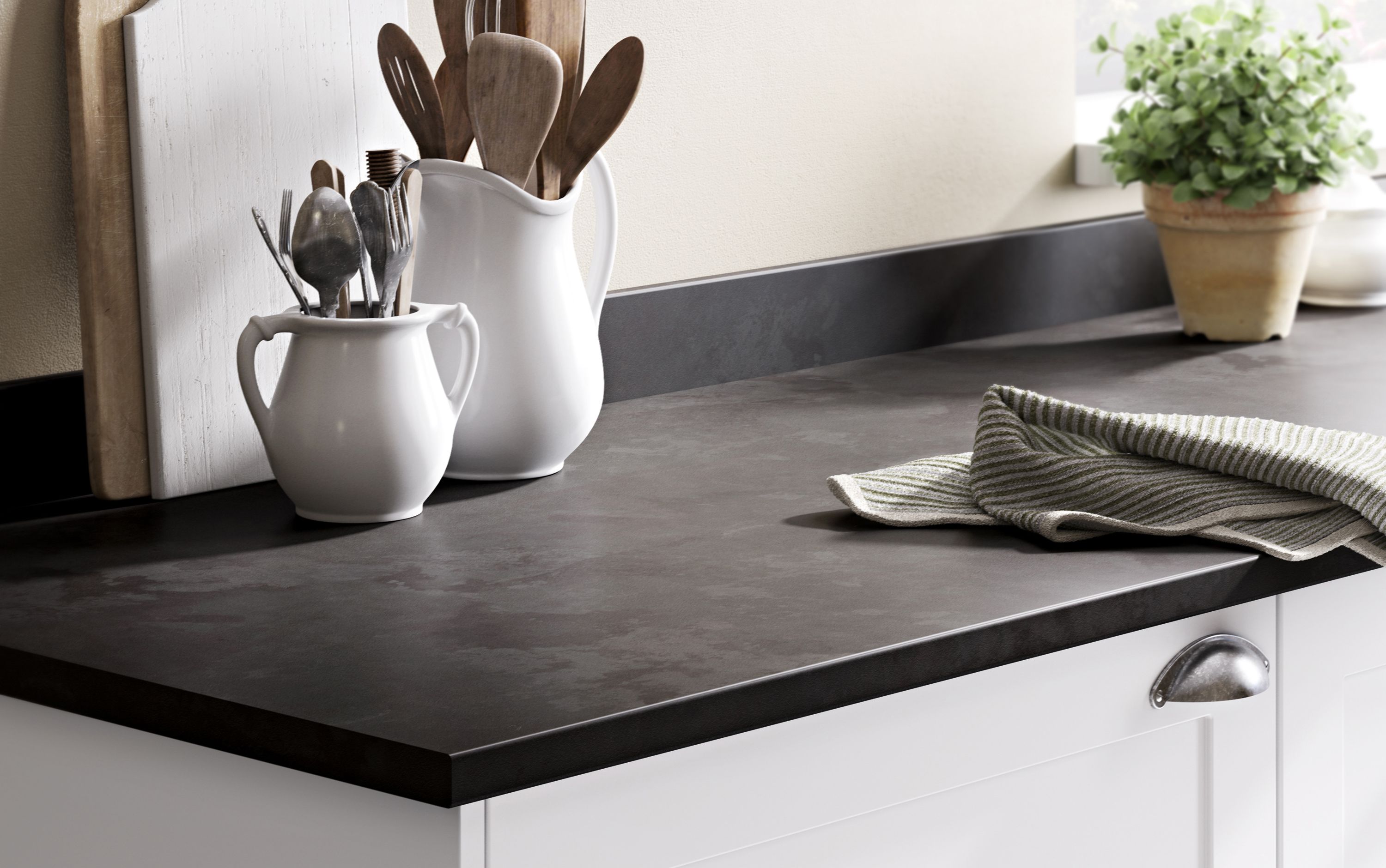 GoodHome 22mm Algiata Matt Grey Slate effect Laminate & particle board Post-formed Kitchen Breakfast bar, (L)2000mm