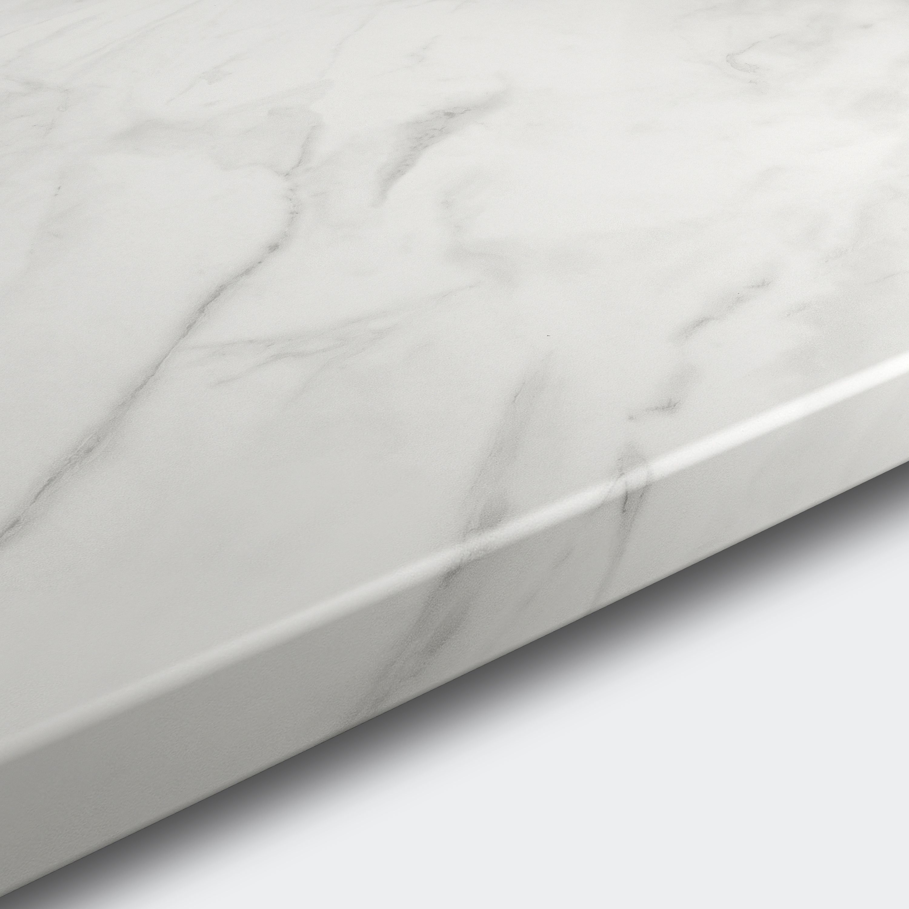 GoodHome 22mm Algiata Matt White marble effect Chipboard & laminate Post-formed Kitchen Worktop, (L)3000mm