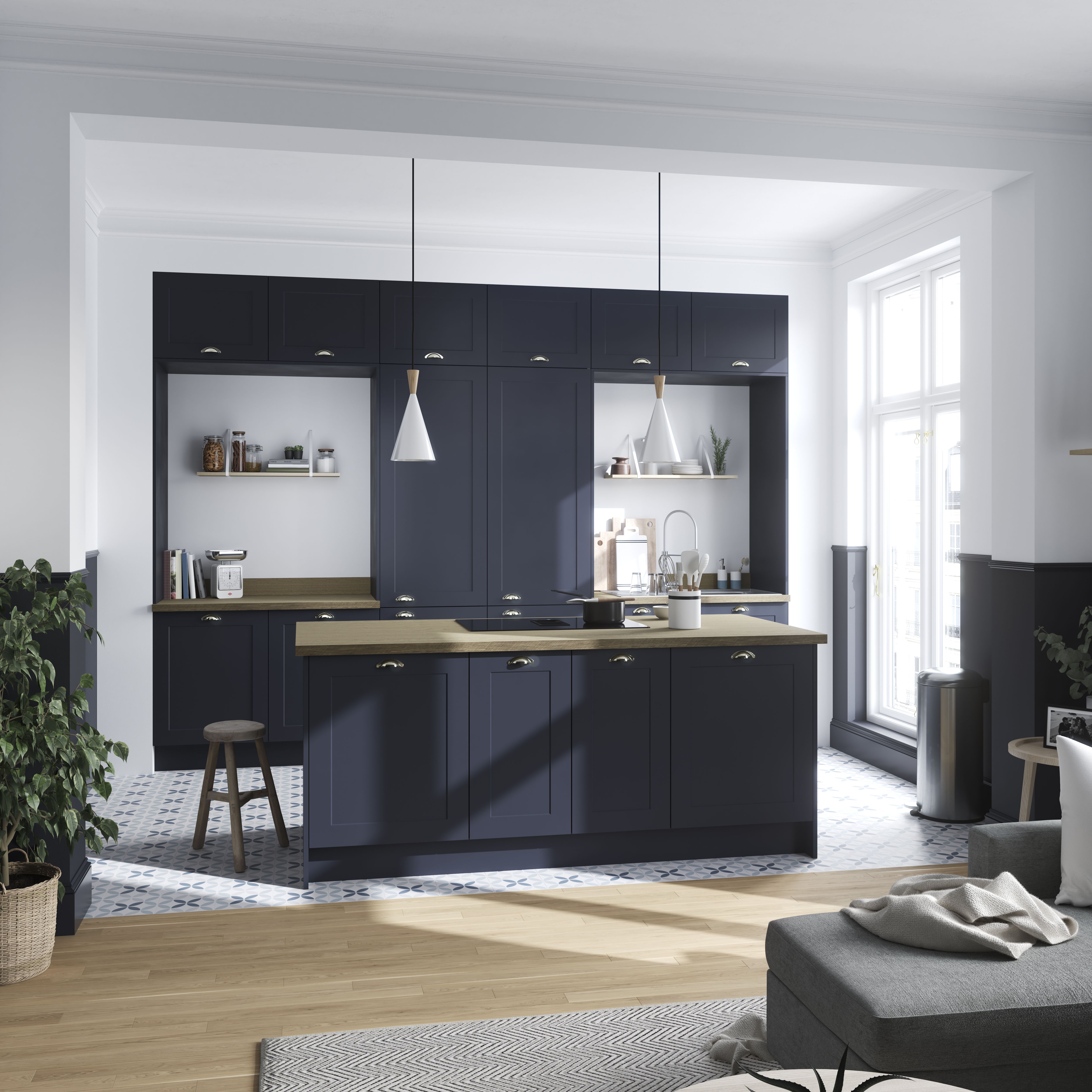 GoodHome 38mm Berberis Chevron Matt Oak effect Laminate Square edge Kitchen Breakfast bar, (L)2000mm