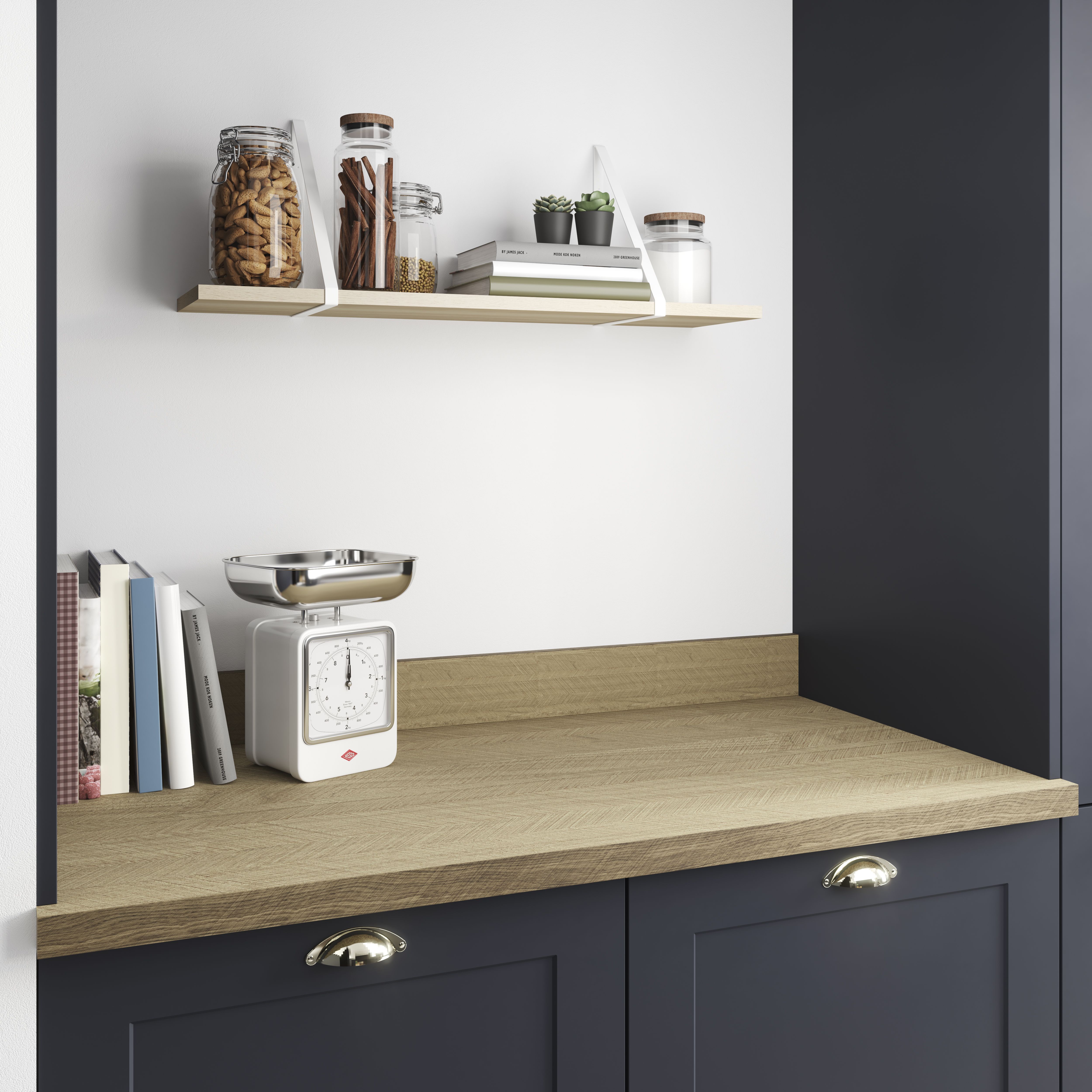 GoodHome 38mm Berberis Chevron Matt Oak effect Laminate Square edge Kitchen Worktop, (L)3000mm