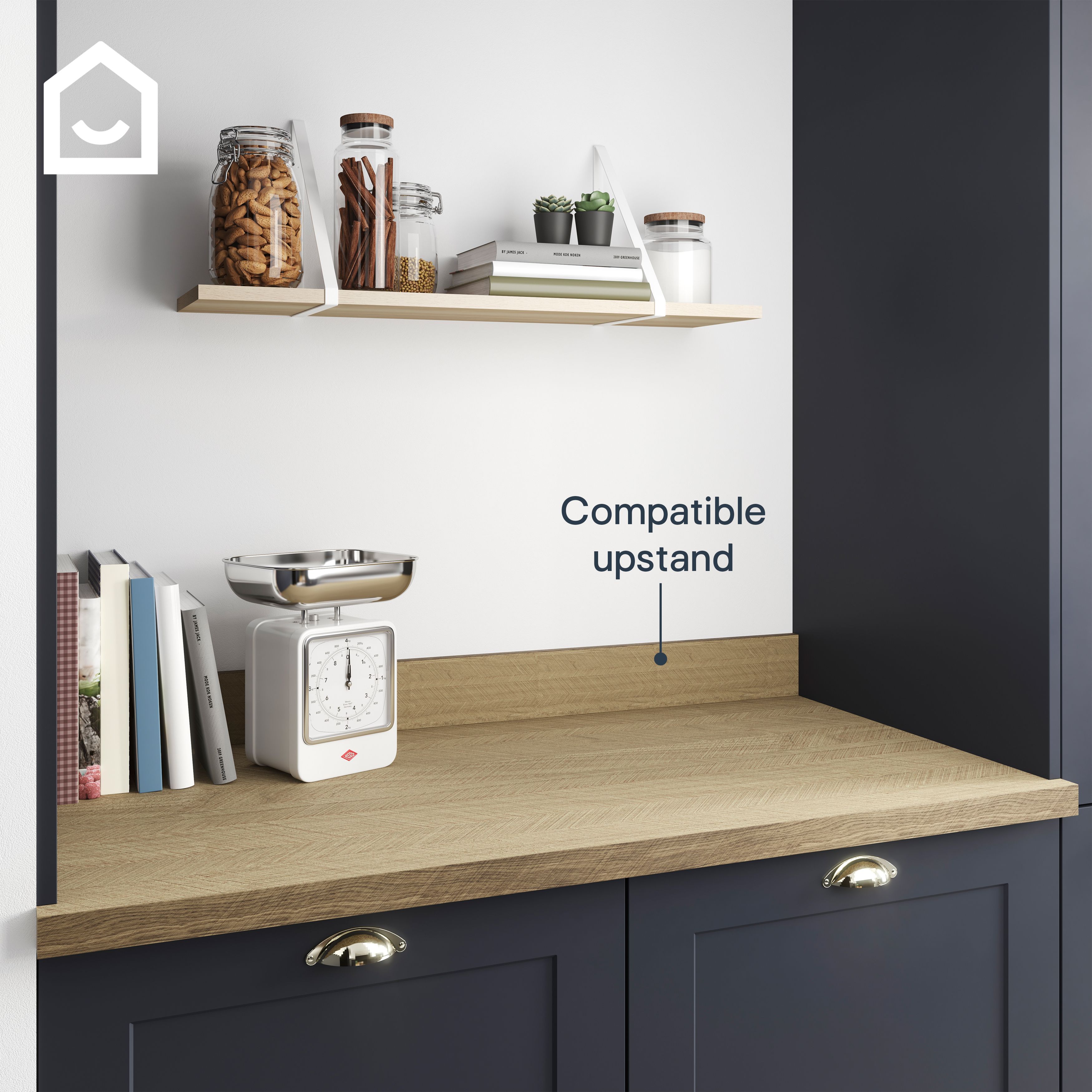 GoodHome 38mm Berberis Chevron Matt Oak effect Laminate Square edge Kitchen Worktop, (L)3000mm