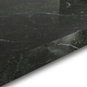 GoodHome 38mm Berberis Gloss Black Granite effect Laminate & particle board Square edge Kitchen Worktop, (L)3000mm