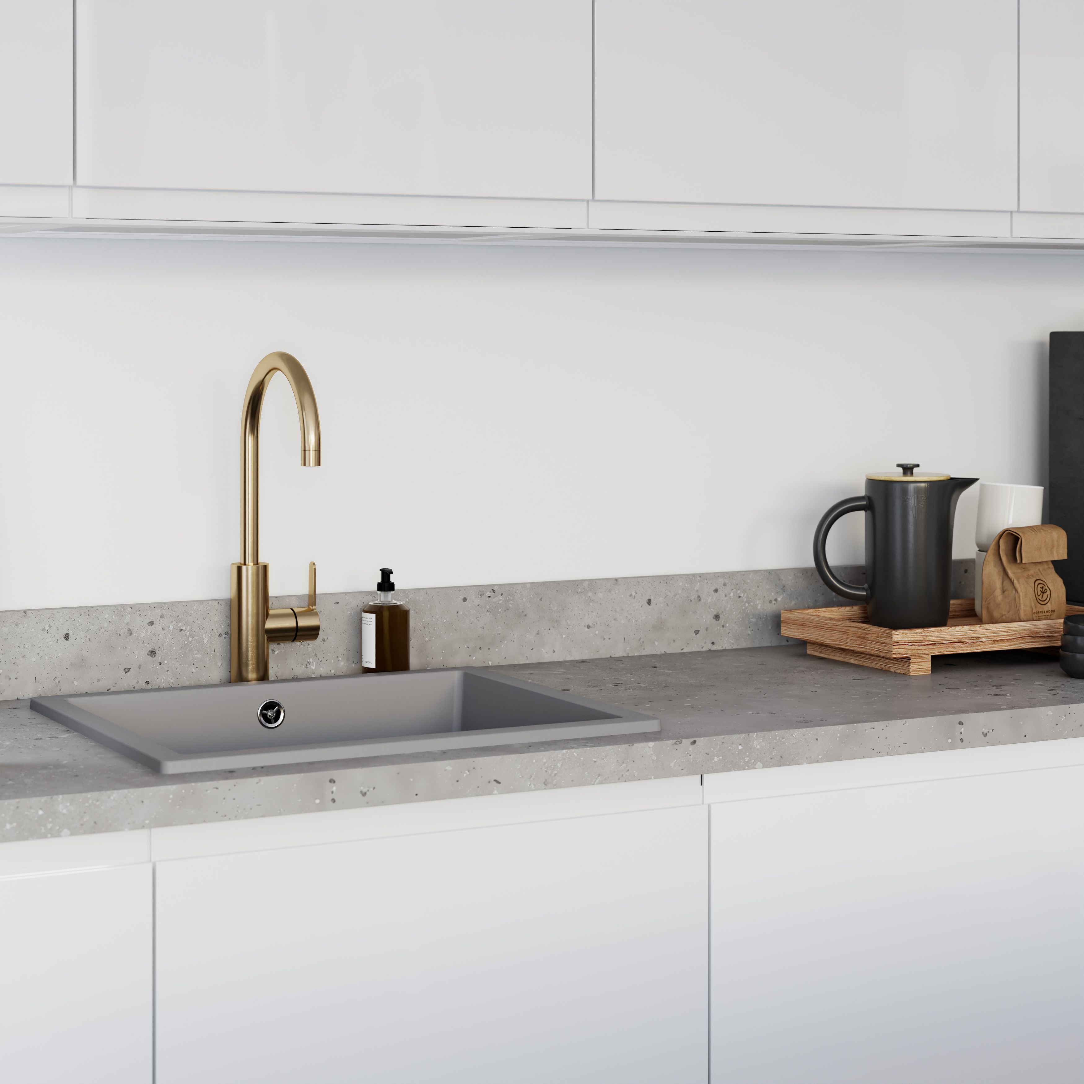 GoodHome 38mm Berberis Matt Grey Granite effect Laminate Square edge Worktop, (L)3000mm
