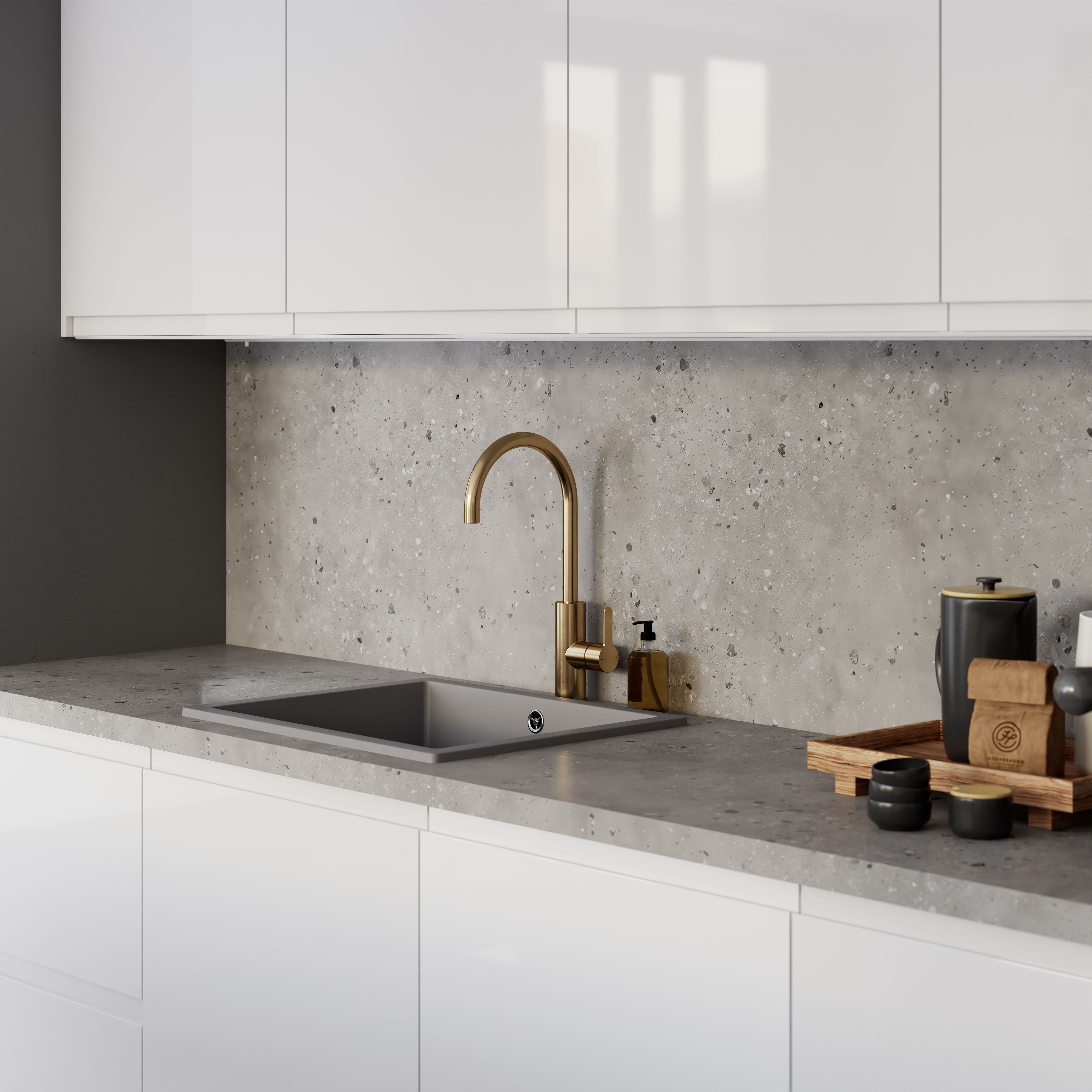 GoodHome 38mm Berberis Matt Grey Granite effect Laminate Square edge Worktop, (L)3000mm