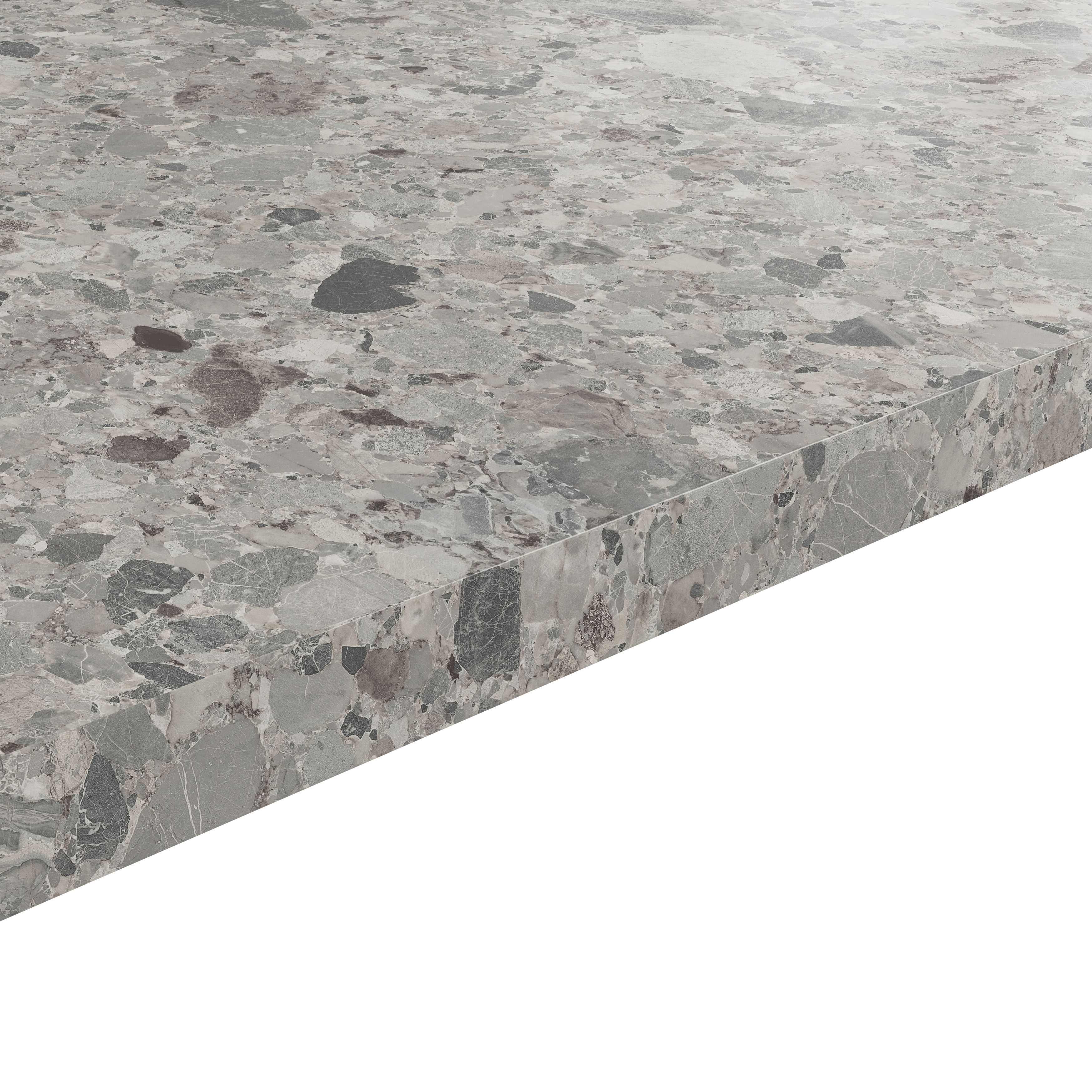 GoodHome 38mm Berberis Matt Grey Stone effect Laminate Square edge Worktop, (L)3000mm