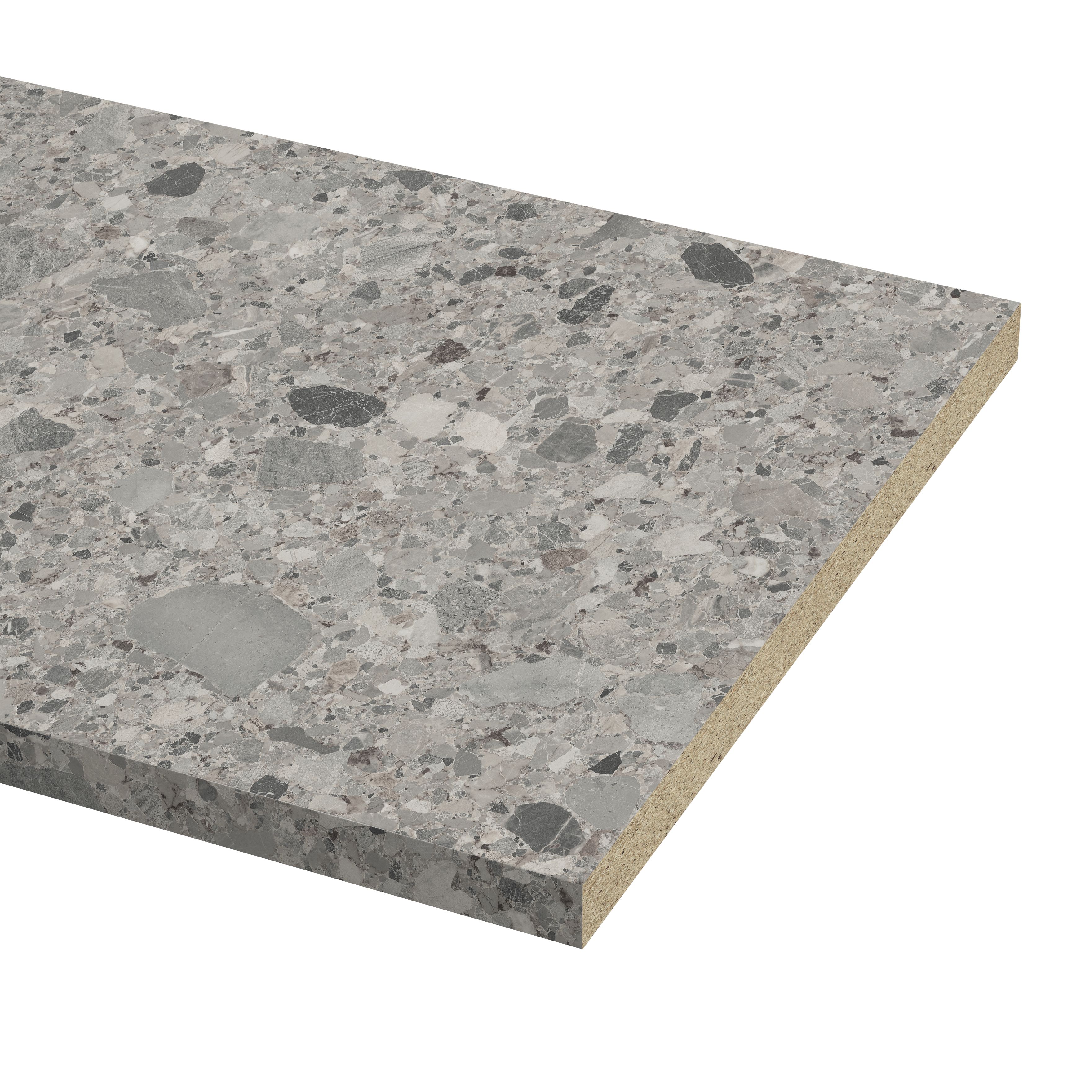 GoodHome 38mm Berberis Matt Grey Stone effect Laminate Square edge Worktop, (L)3000mm