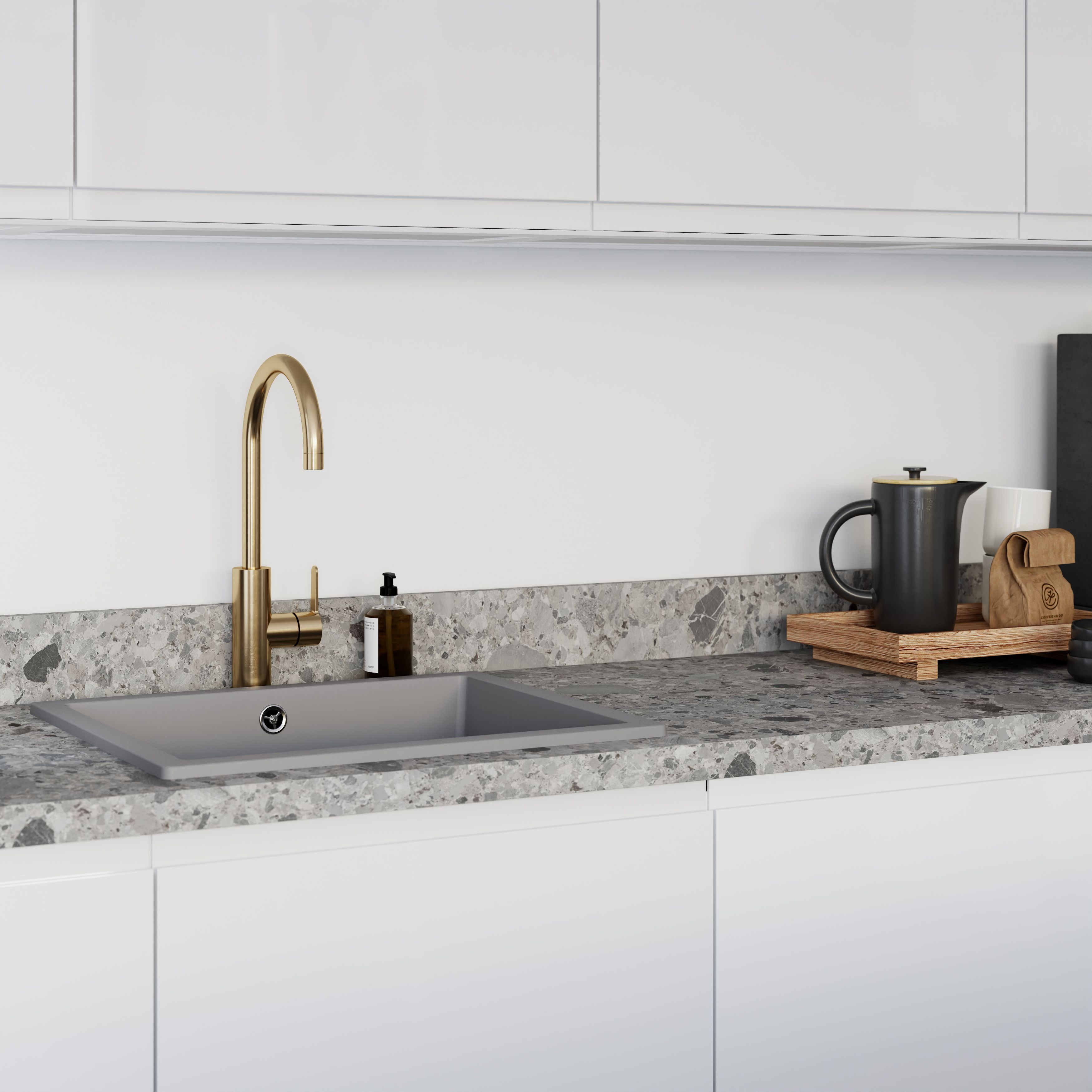 GoodHome 38mm Berberis Matt Grey Stone effect Laminate Square edge Worktop, (L)3000mm
