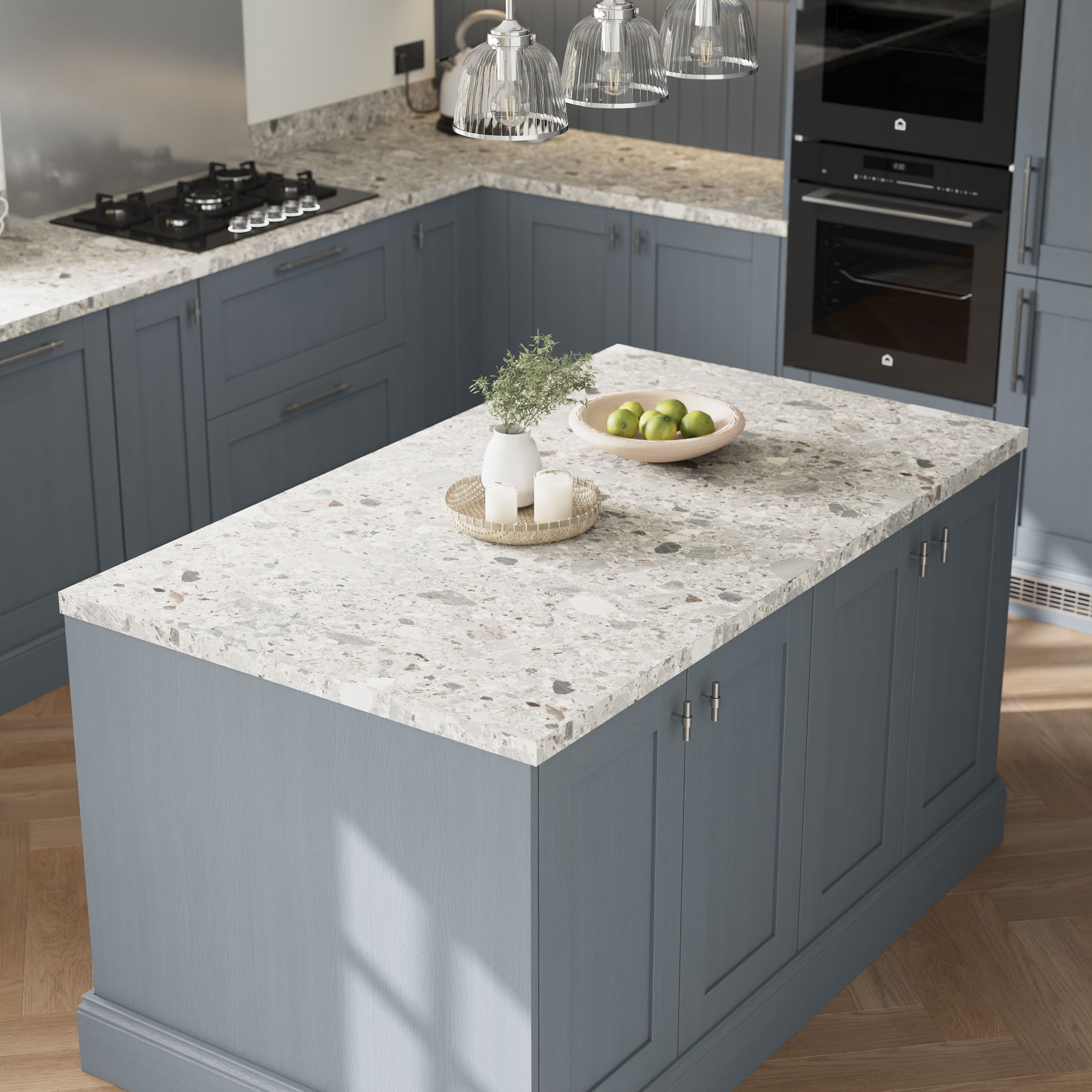 GoodHome 38mm Berberis Matt Grey Stone effect Laminate Square edge Worktop, (L)3000mm