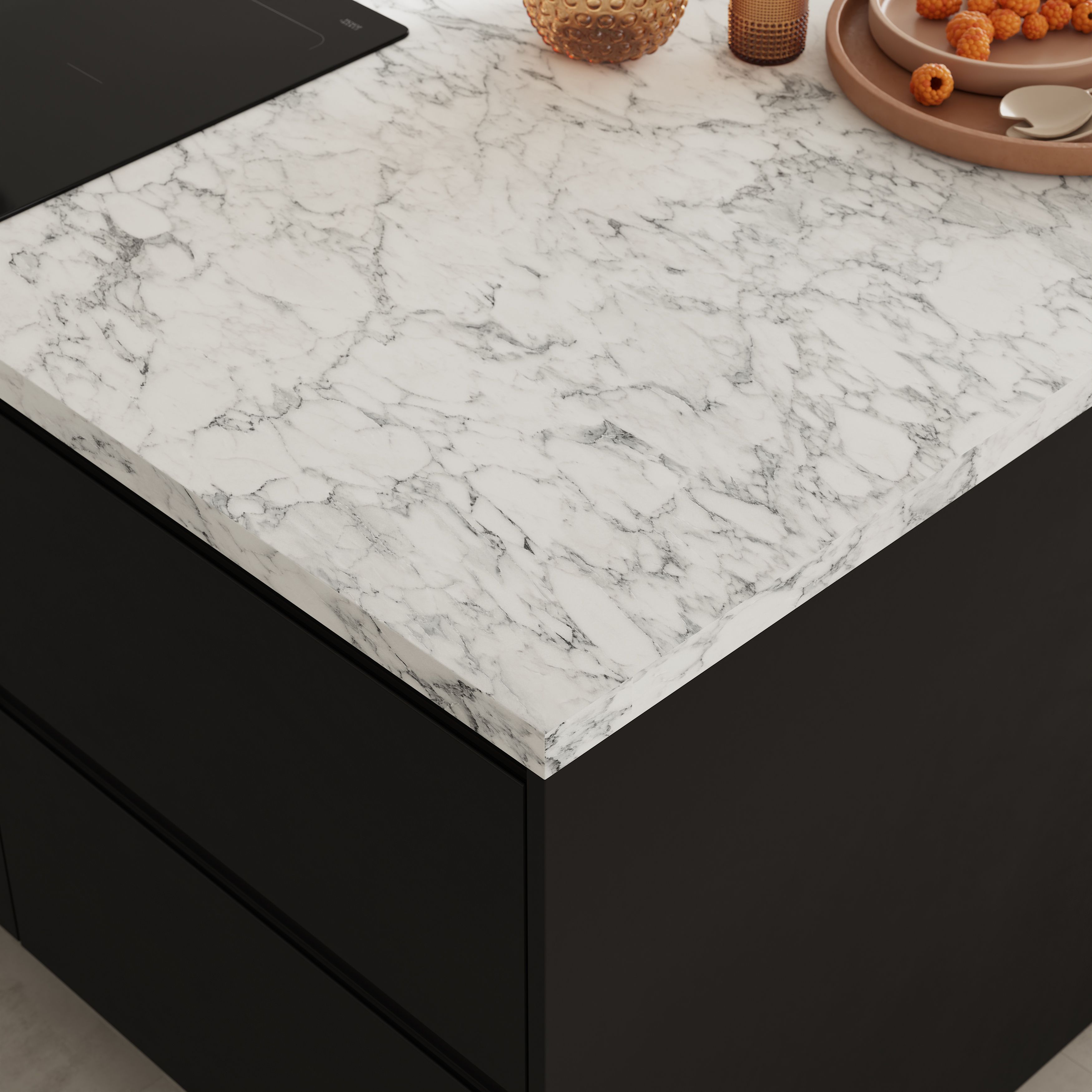 GoodHome 38mm Berberis Matt White Quartz effect Laminate Square edge Worktop, (L)3000mm