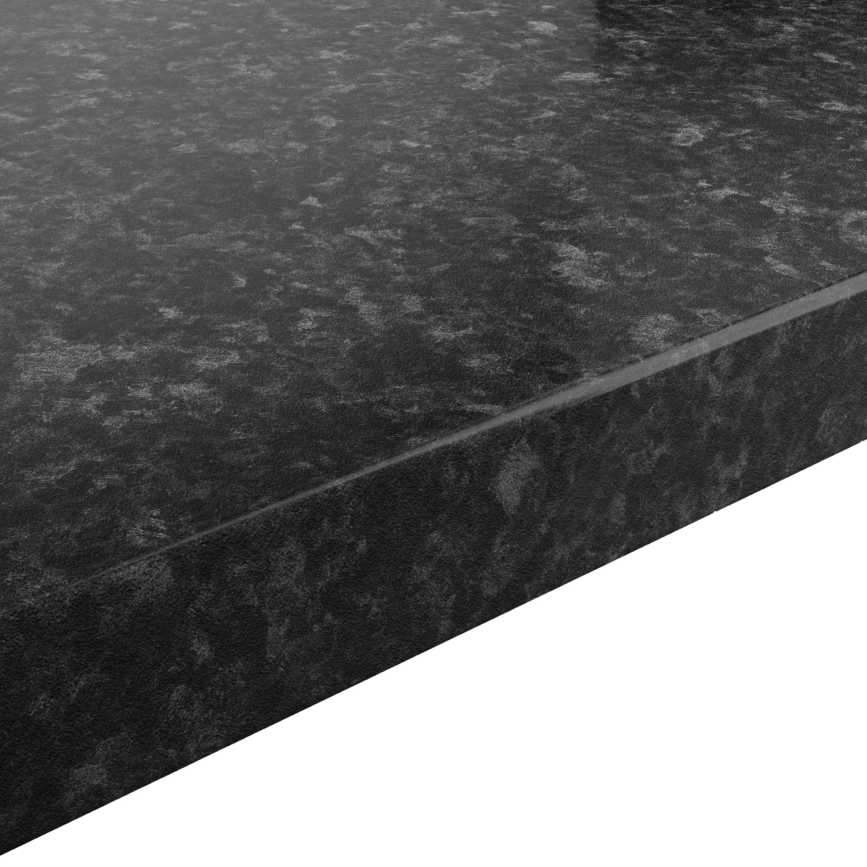 GoodHome 38mm Kabsa Gloss Black Granite Effect Laminate & Particle ...