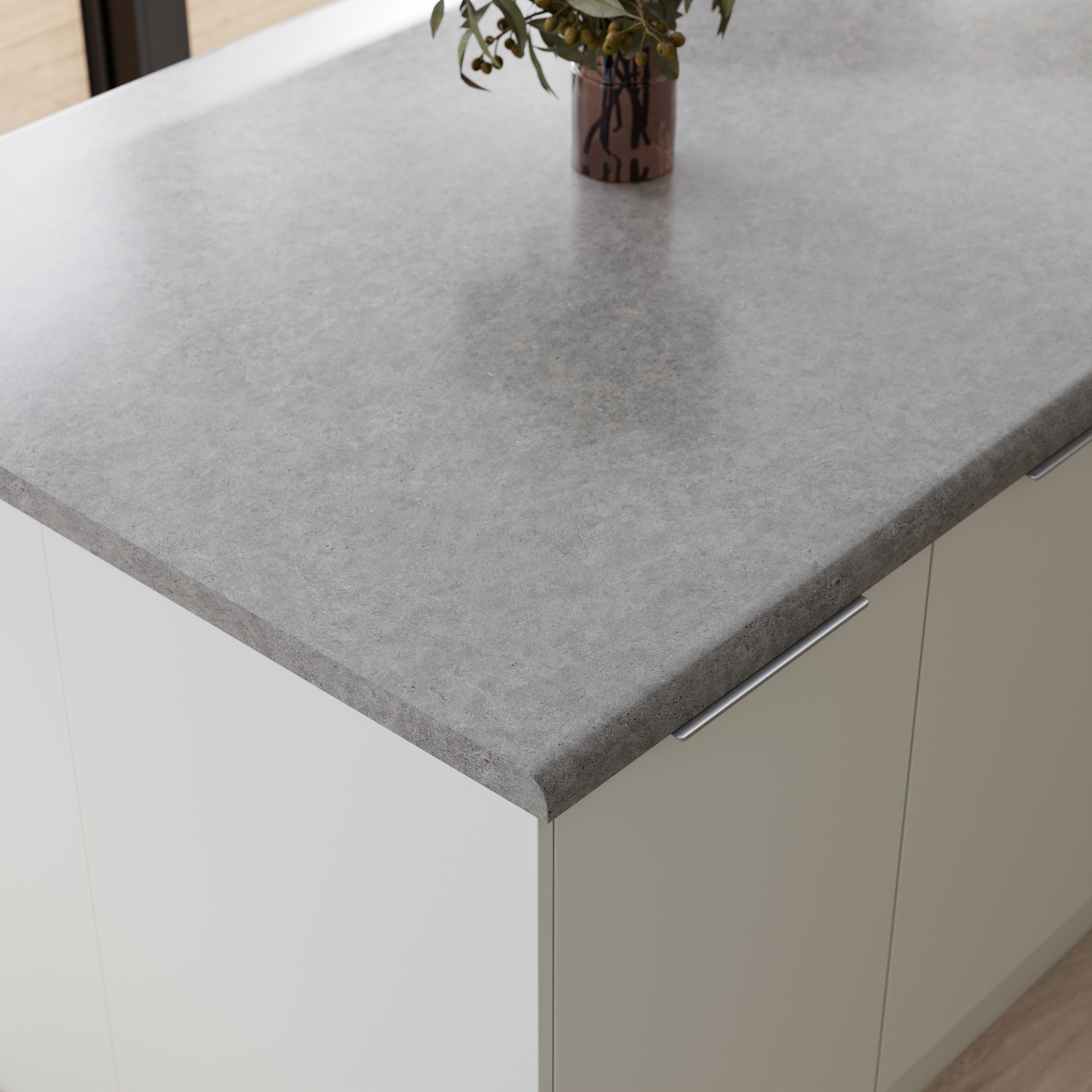 GoodHome 38mm Kabsa Matt Grey Stone effect Laminate Post-formed edge Breakfast bar, (L)2000mm