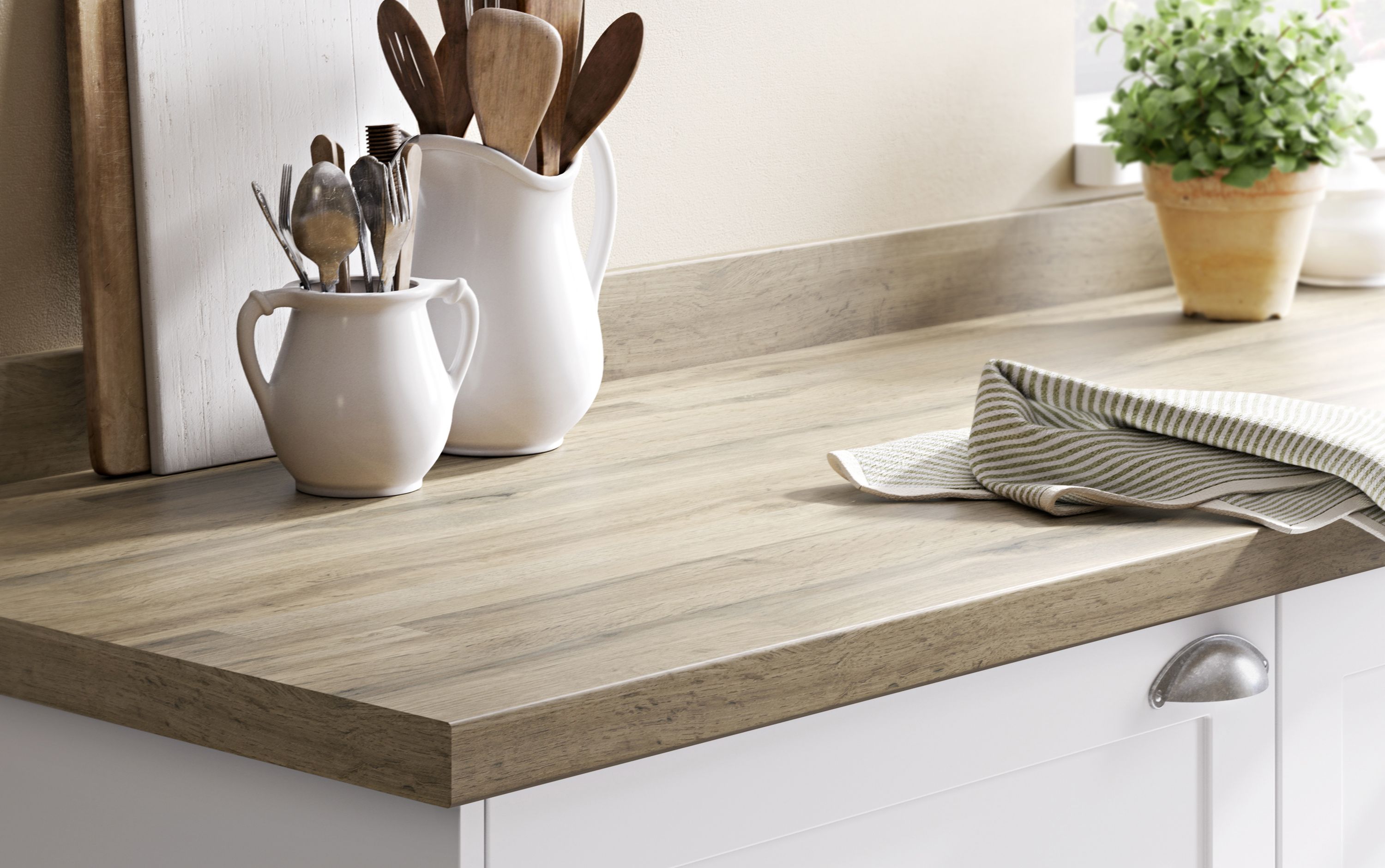 GoodHome 38mm Kabsa Matt Wood effect Laminate & particle board Post-formed Kitchen Breakfast bar, (L)2000mm