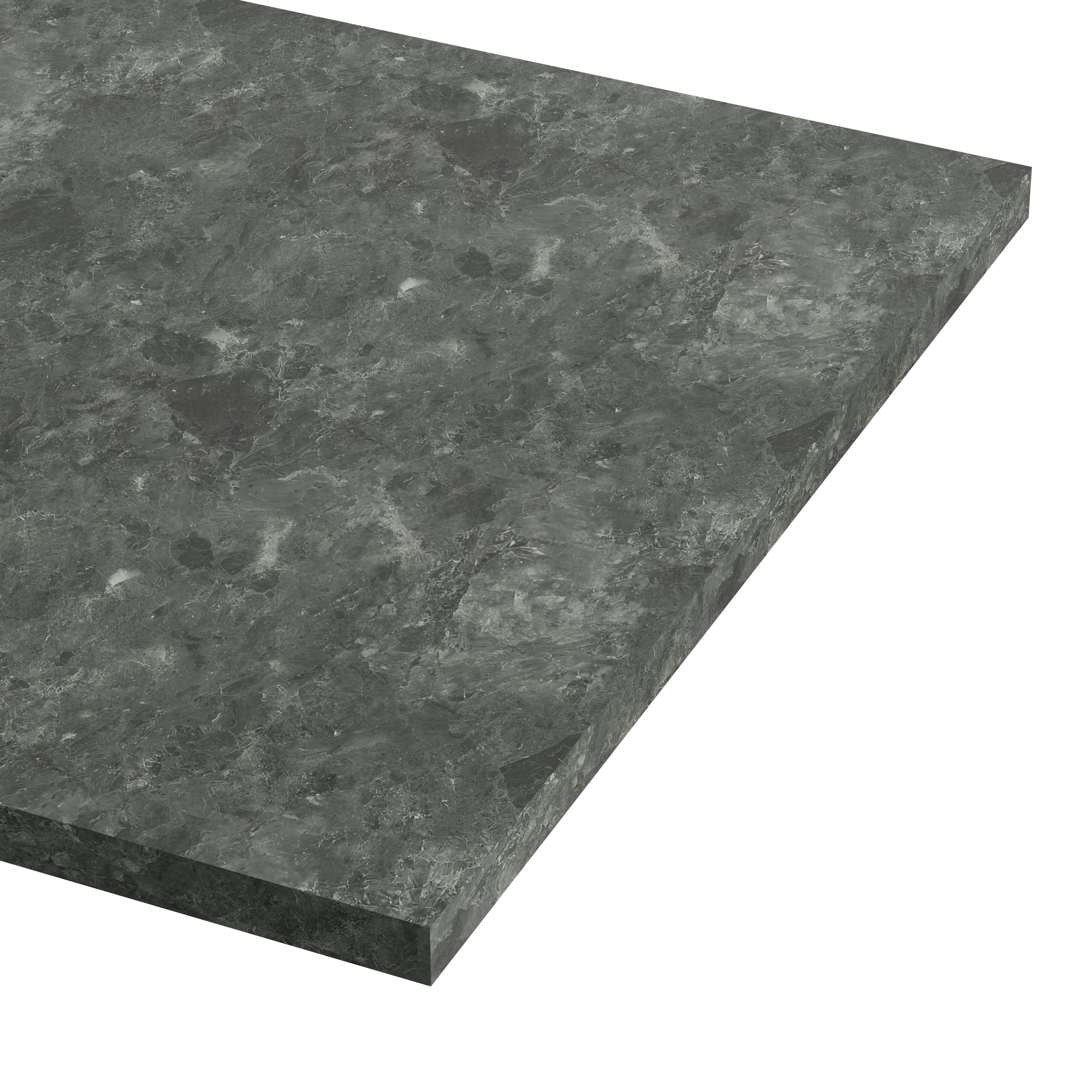 GoodHome 38mm Kala Matt Dark grey Marble effect Laminate Square edge Breakfast bar, (L)2000mm