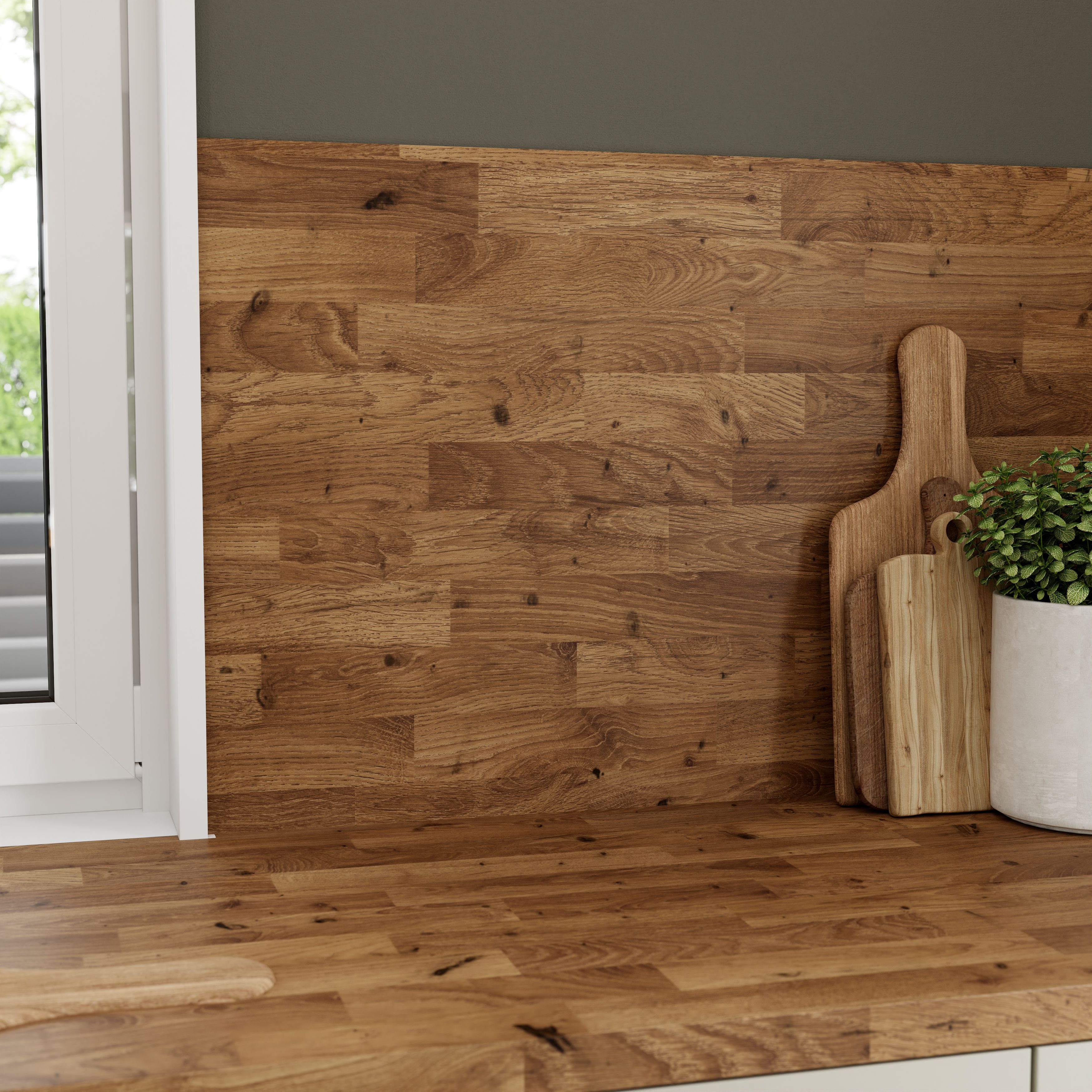 GoodHome 38mm Kala Matt Honey Wood effect Chipboard & laminate Square edge Kitchen Worktop, (L)3000mm