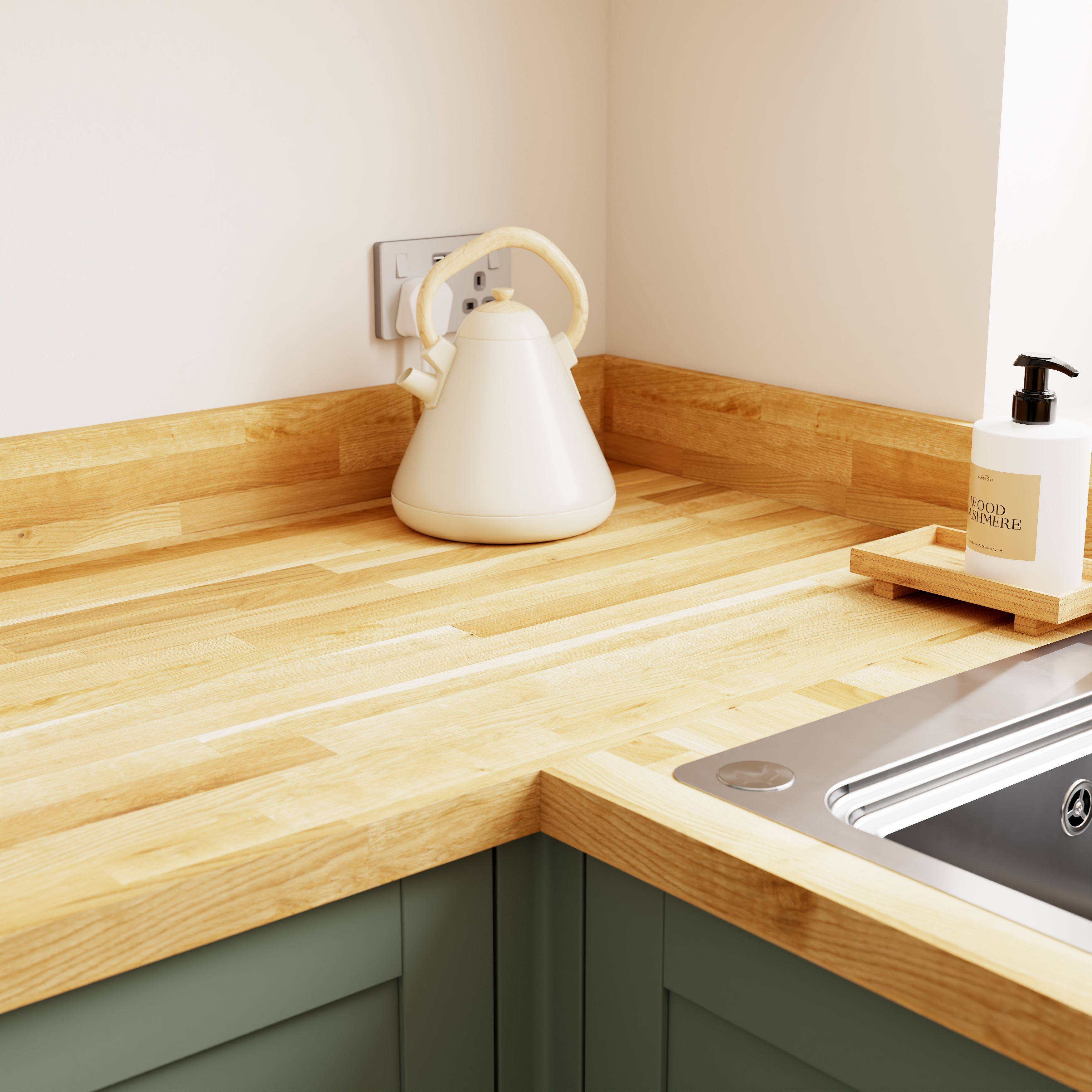 GoodHome 38mm Kala Matt Honey Wood effect Chipboard & laminate Square edge Kitchen Worktop, (L)3000mm
