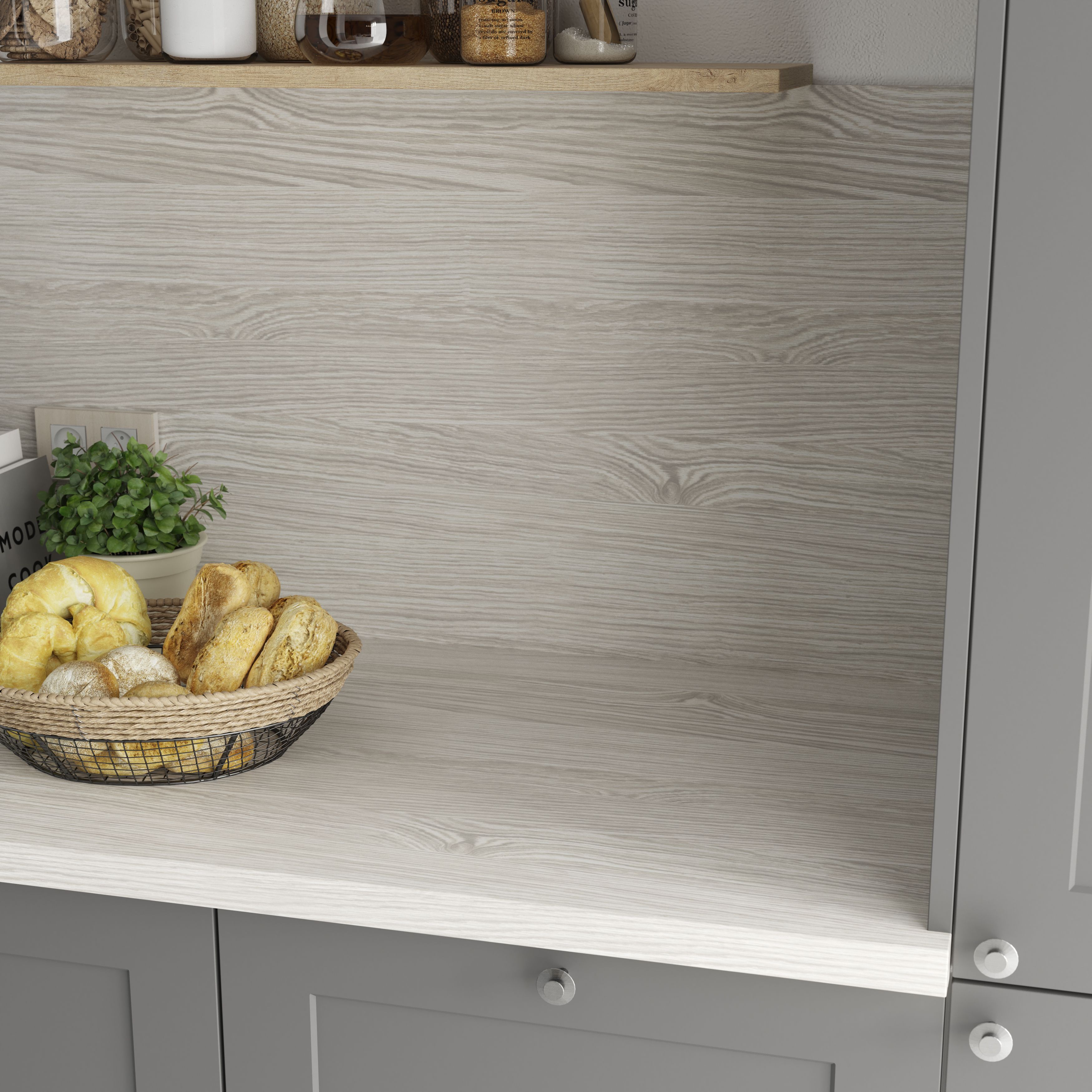GoodHome 38mm Kala Matt White Oak effect Laminate & particle board Square edge Kitchen Worktop, (L)3000mm