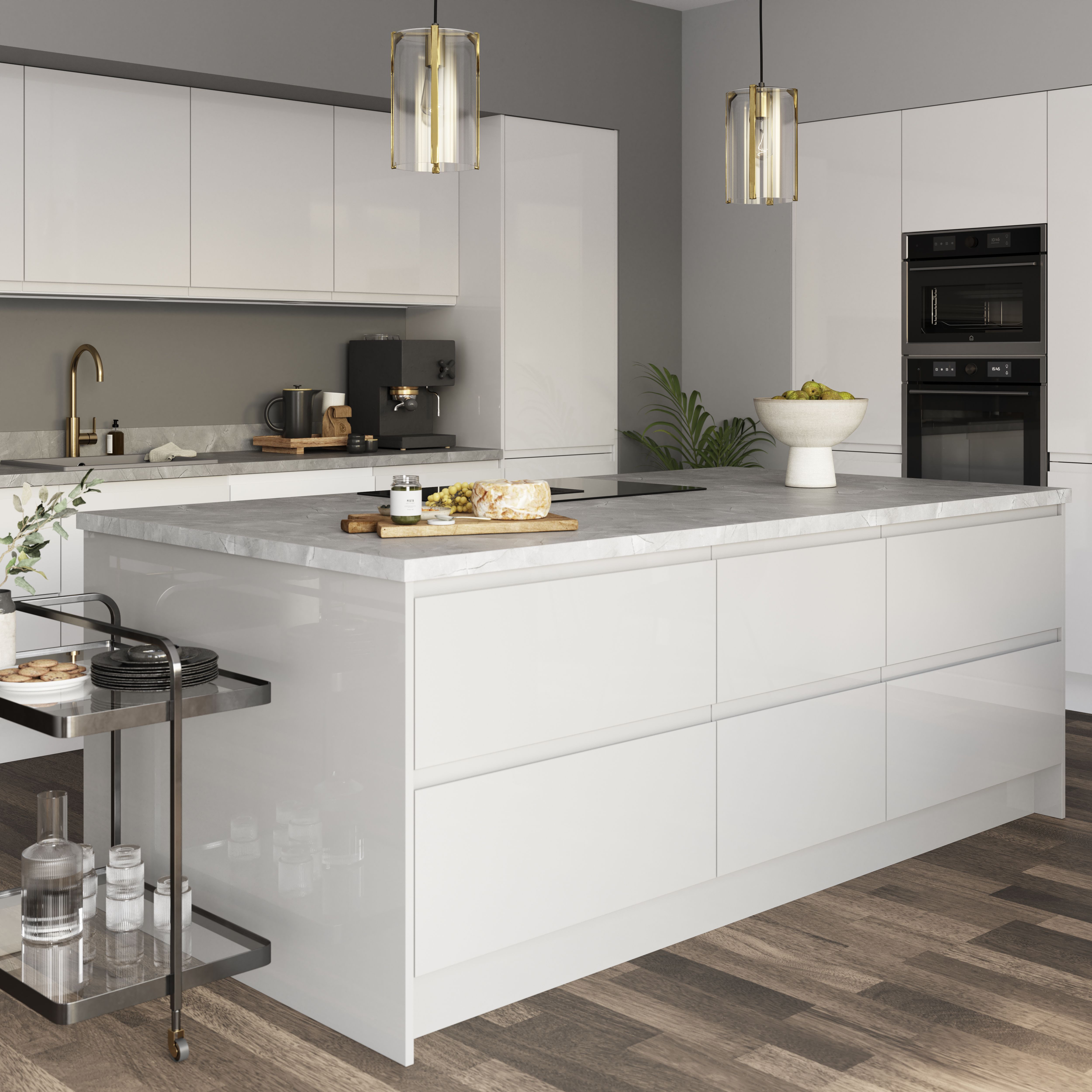GoodHome 38mm Kala Pietra Satin Grey Laminate Square edge Kitchen Breakfast bar, (L)2000mm