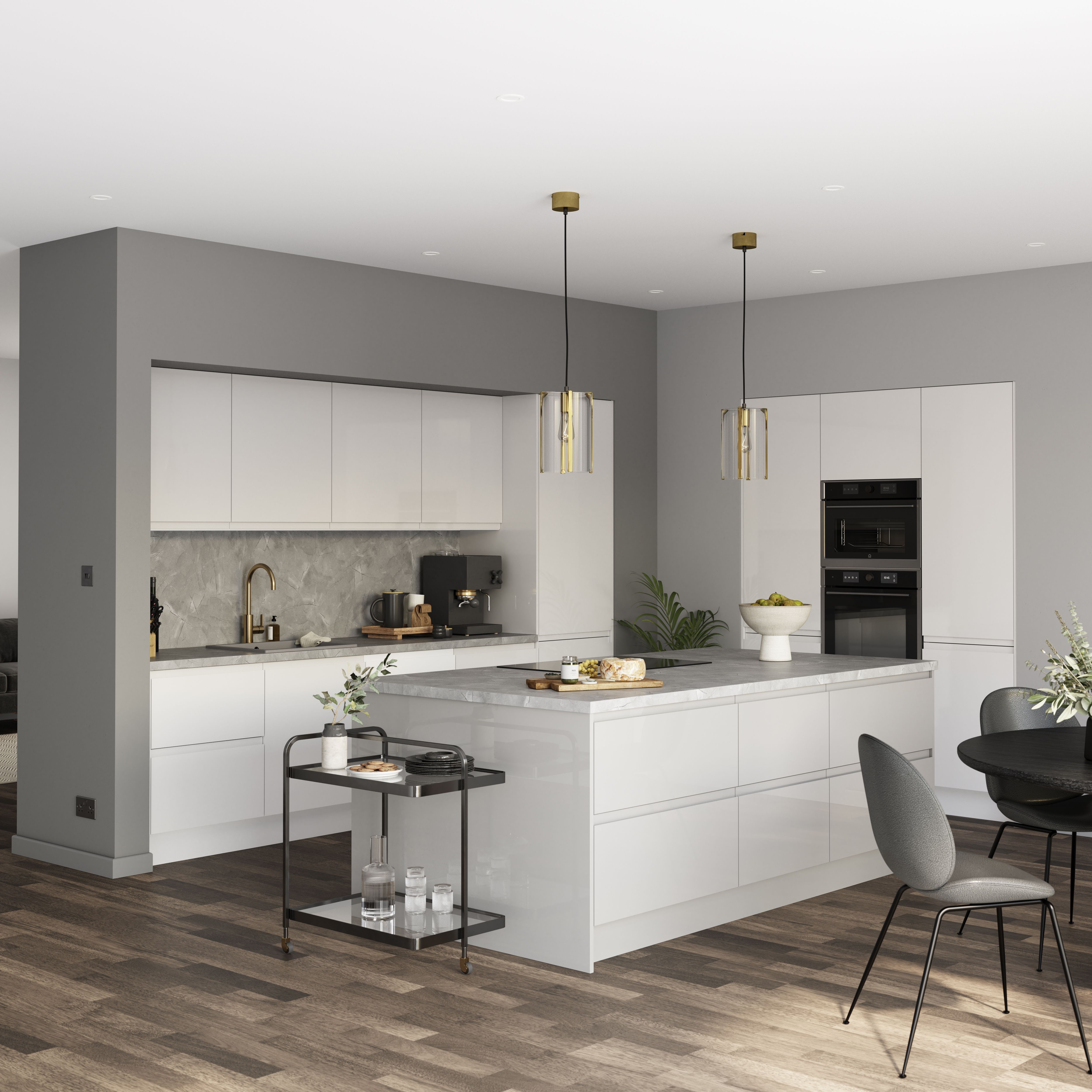 GoodHome 38mm Kala Pietra Satin Grey Laminate Square edge Kitchen Breakfast bar, (L)2000mm