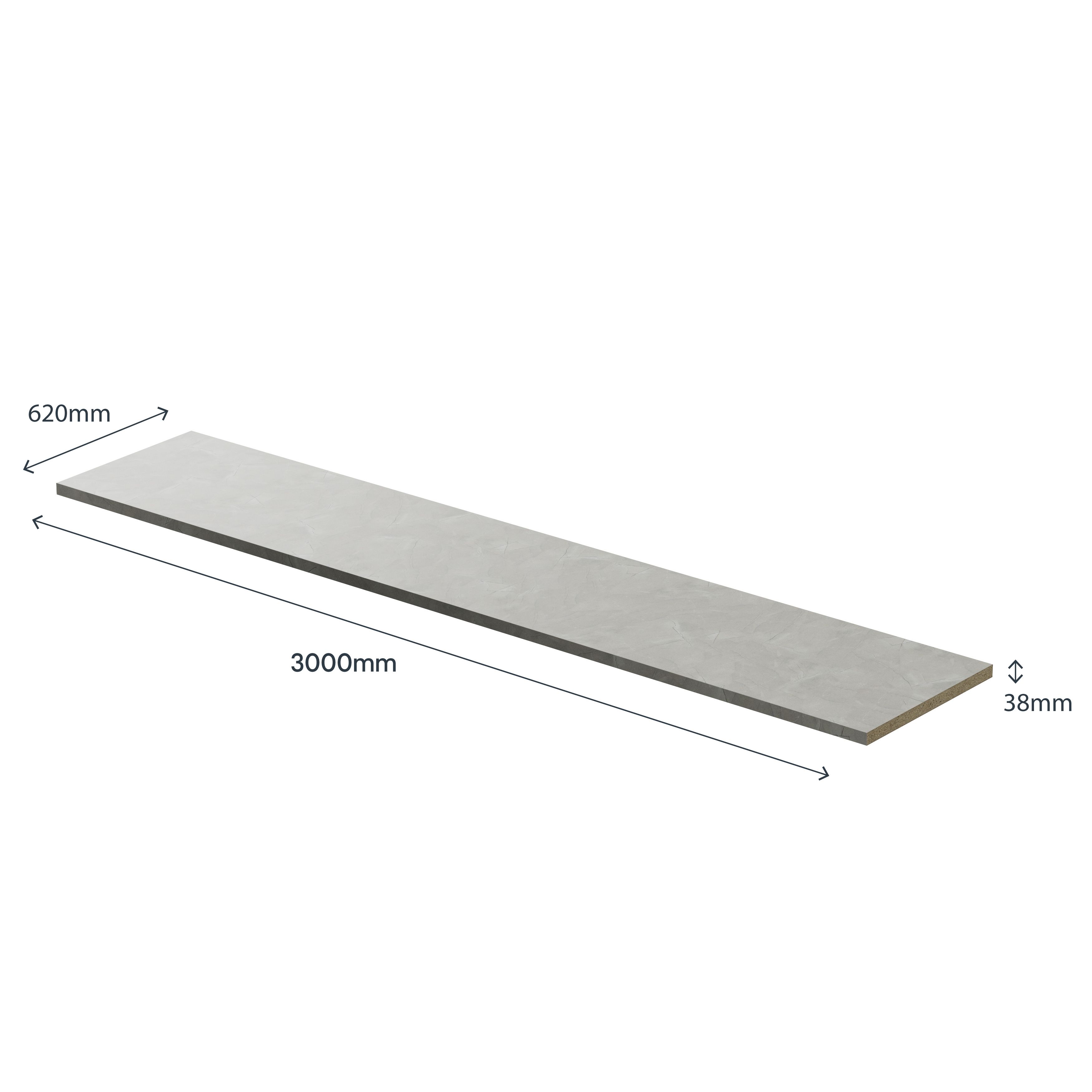 GoodHome 38mm Kala Pietra Satin Grey Laminate Square edge Kitchen Worktop, (L)3000mm