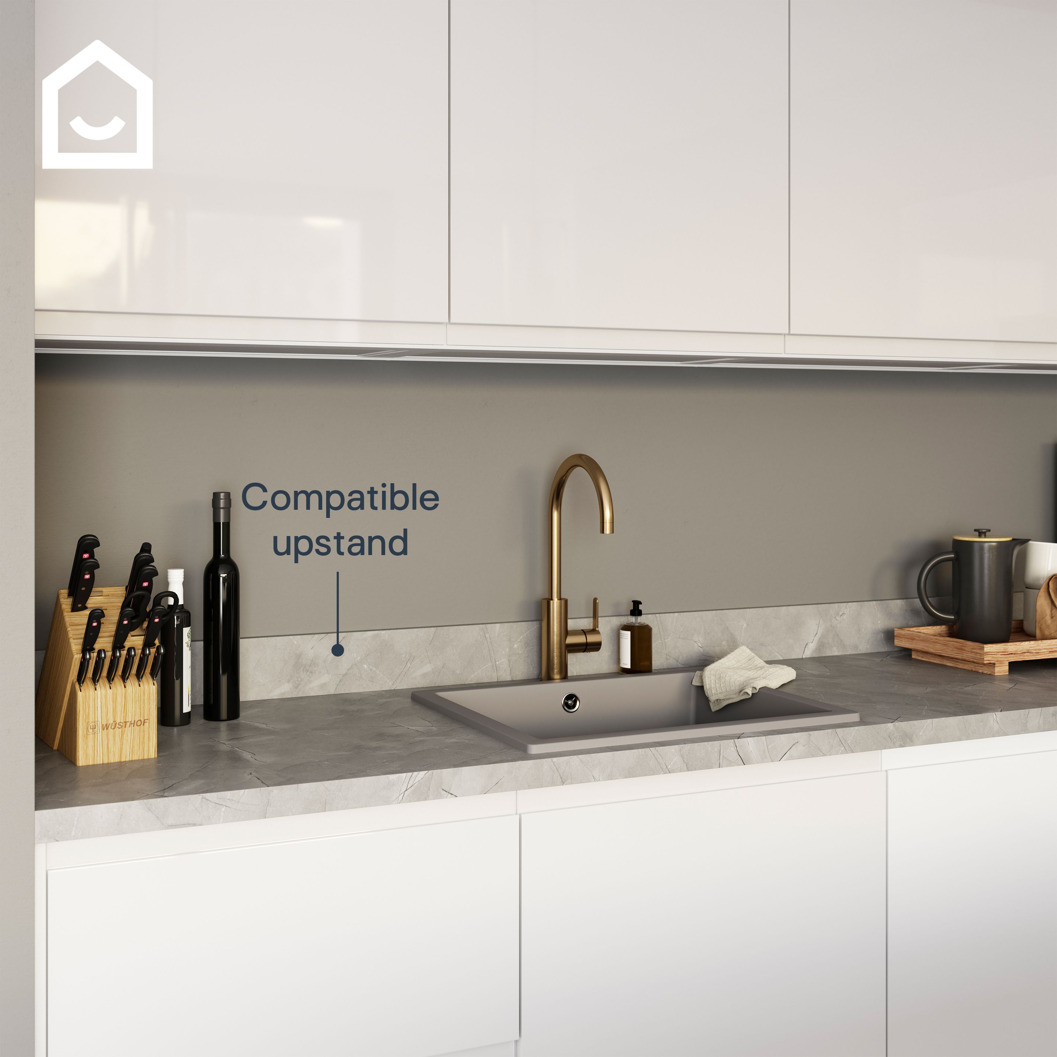 GoodHome 38mm Kala Pietra Satin Grey Laminate Square edge Kitchen Worktop, (L)3000mm