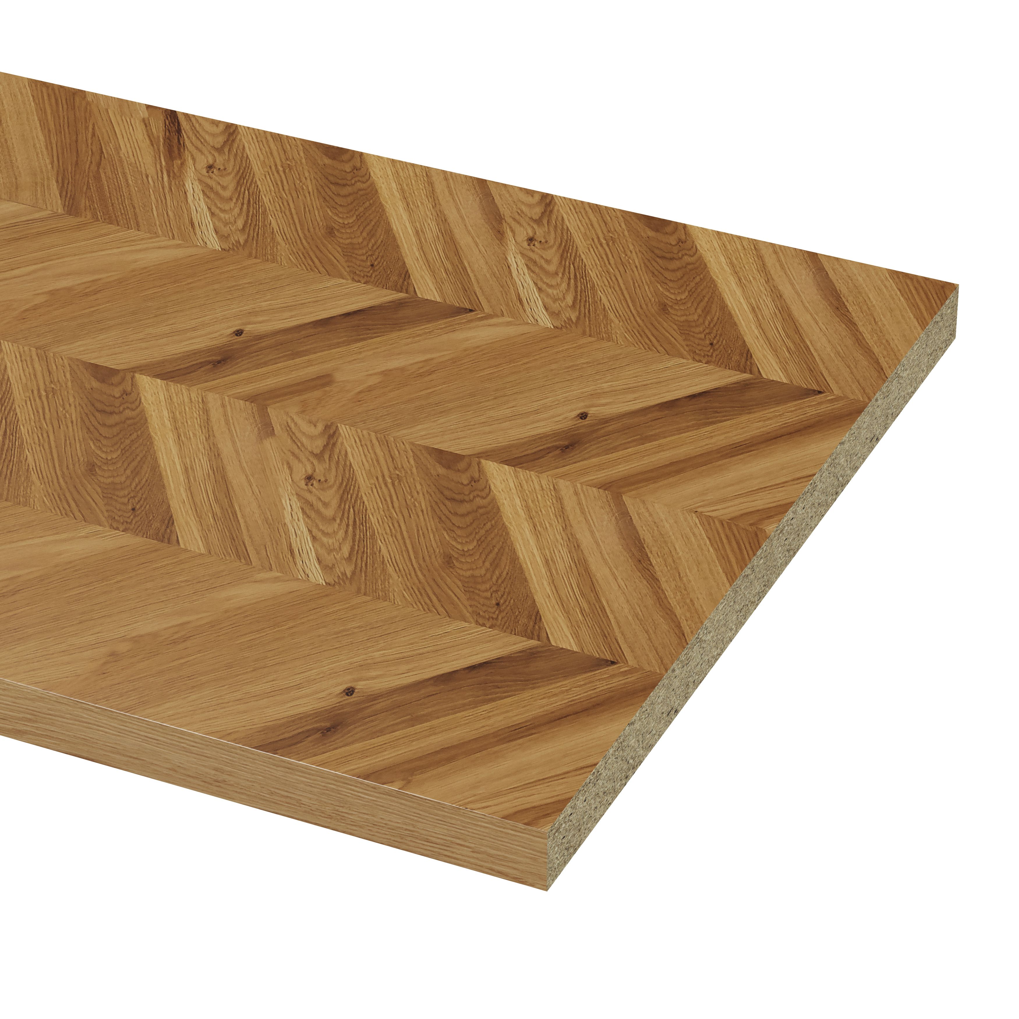 GoodHome 38mm Orin Satin Chevron oak Veneered Chamfered Kitchen Worktop, (L)3000mm