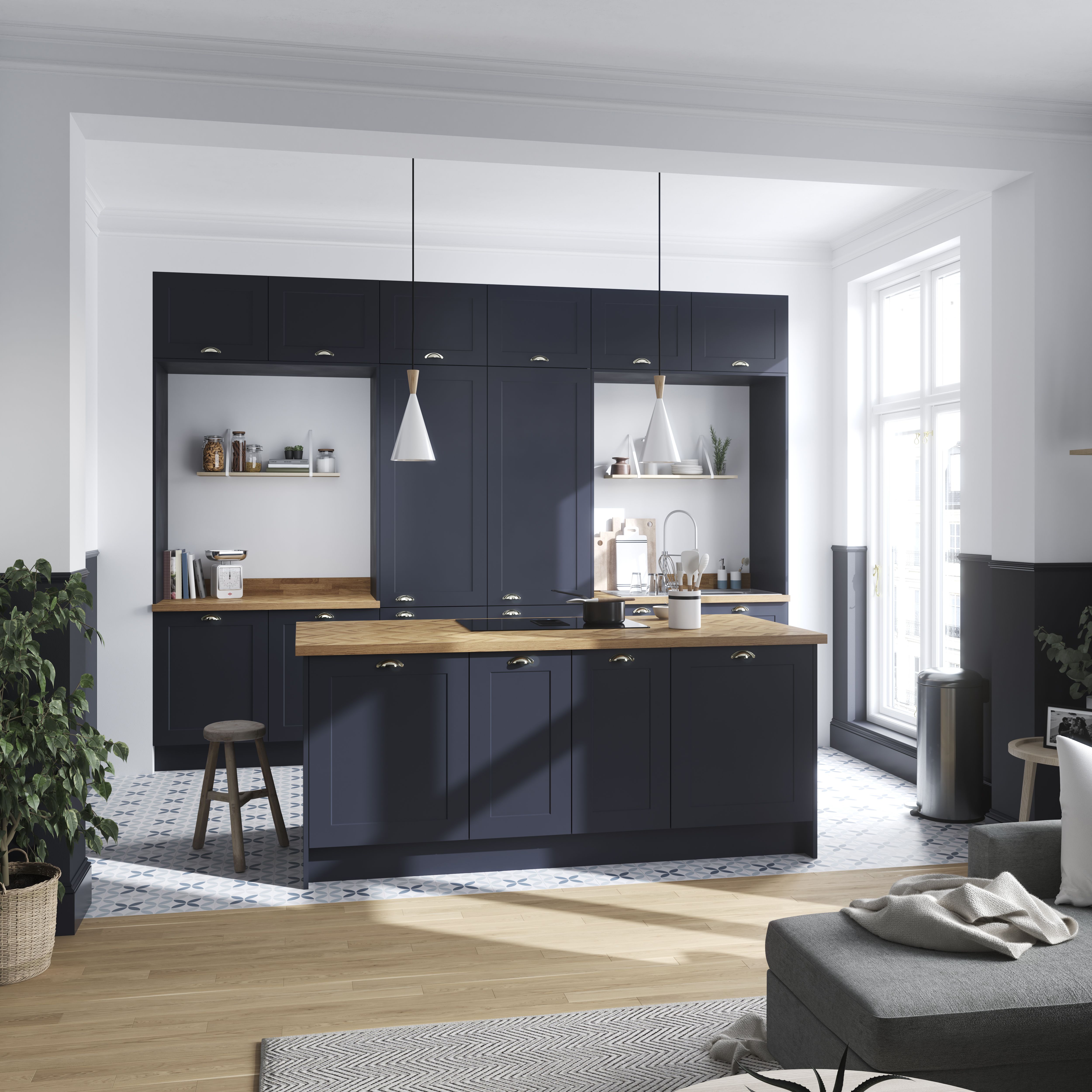 GoodHome 38mm Orin Satin Chevron oak Veneered Chamfered Kitchen Worktop, (L)3000mm
