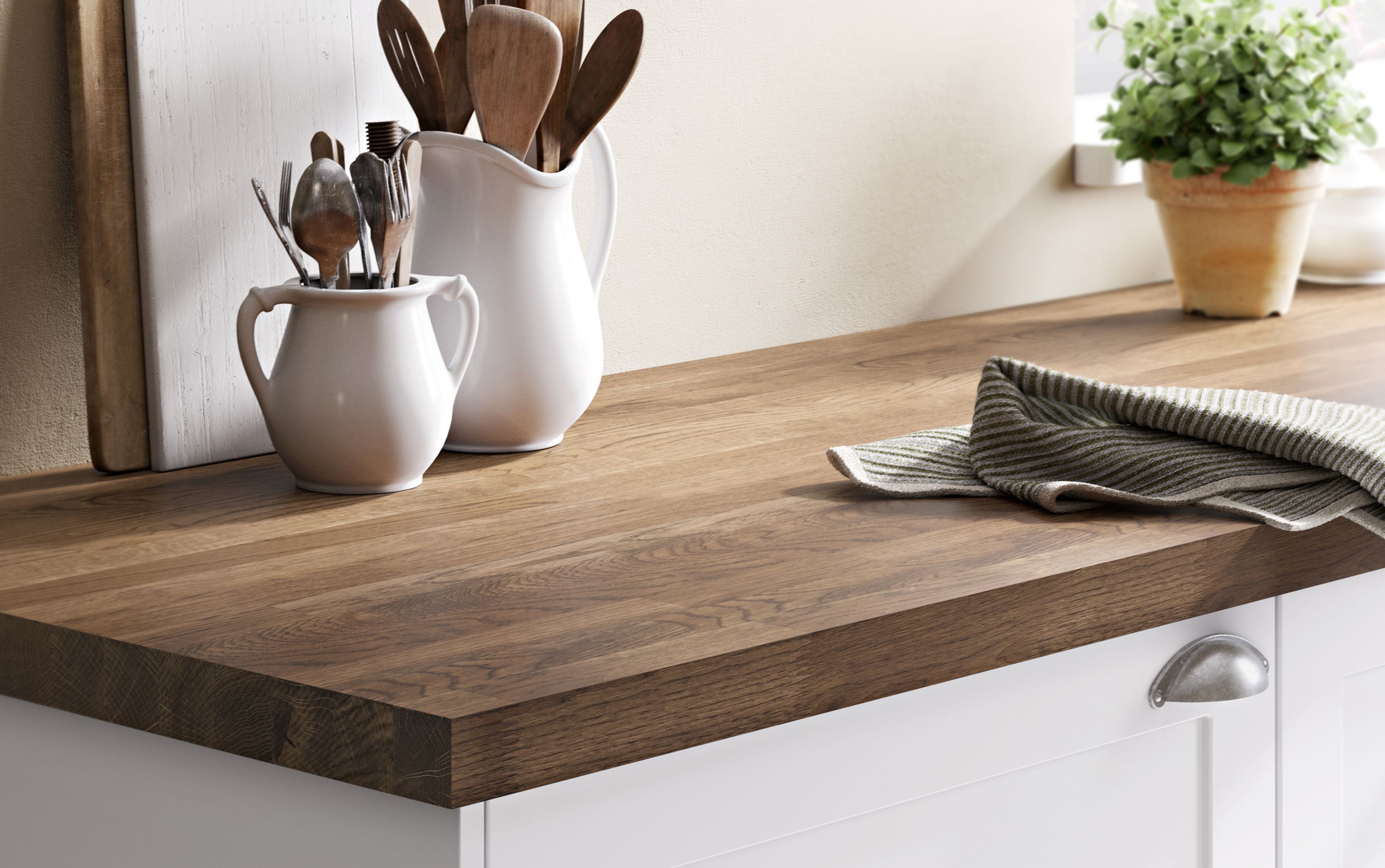 GoodHome 40mm Hinita Stained Dark wood effect Solid oak Square edge Kitchen Breakfast bar, (L)2000mm