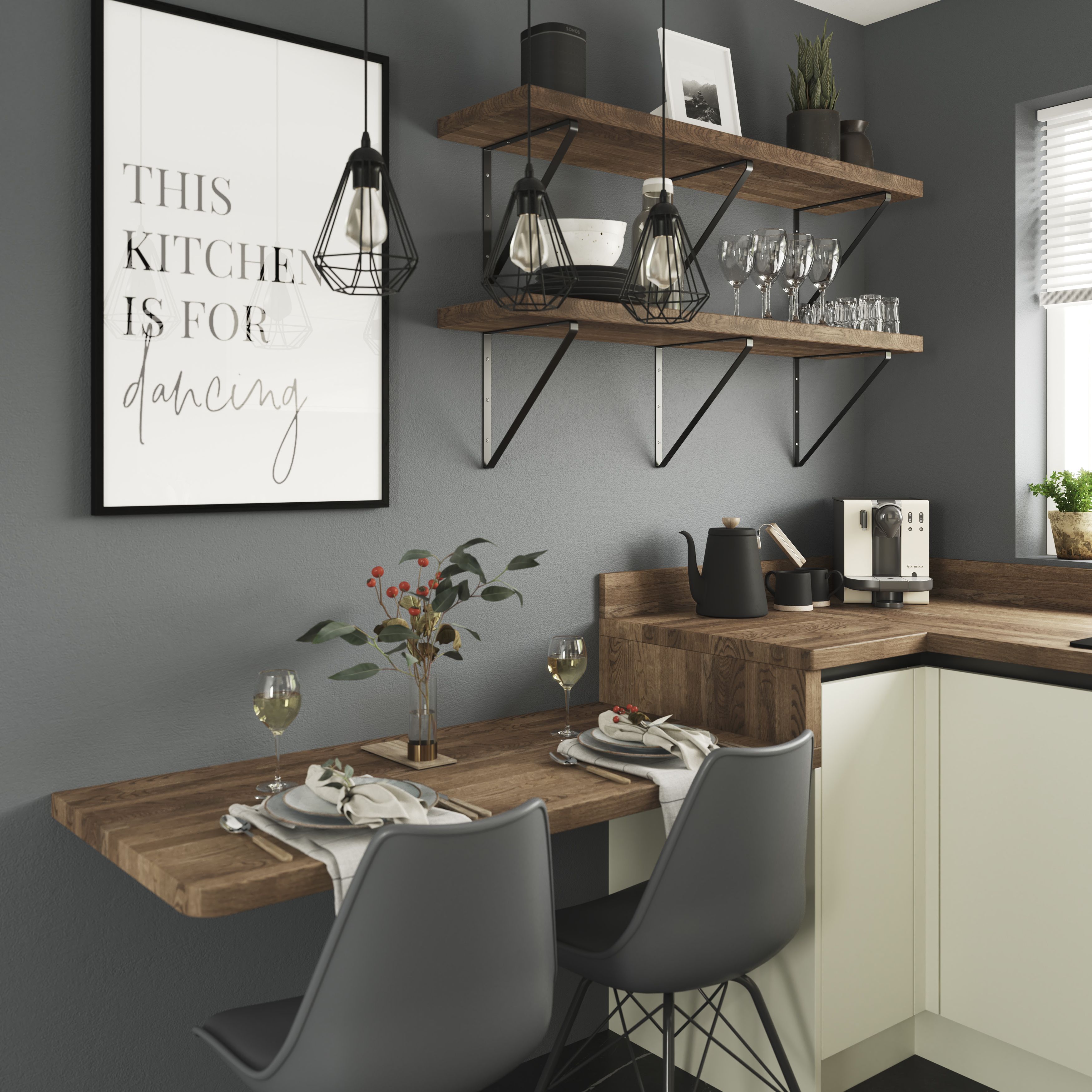 GoodHome 40mm Hinita Stained Dark wood effect Solid oak Square edge Kitchen Worktop, (L)3000mm