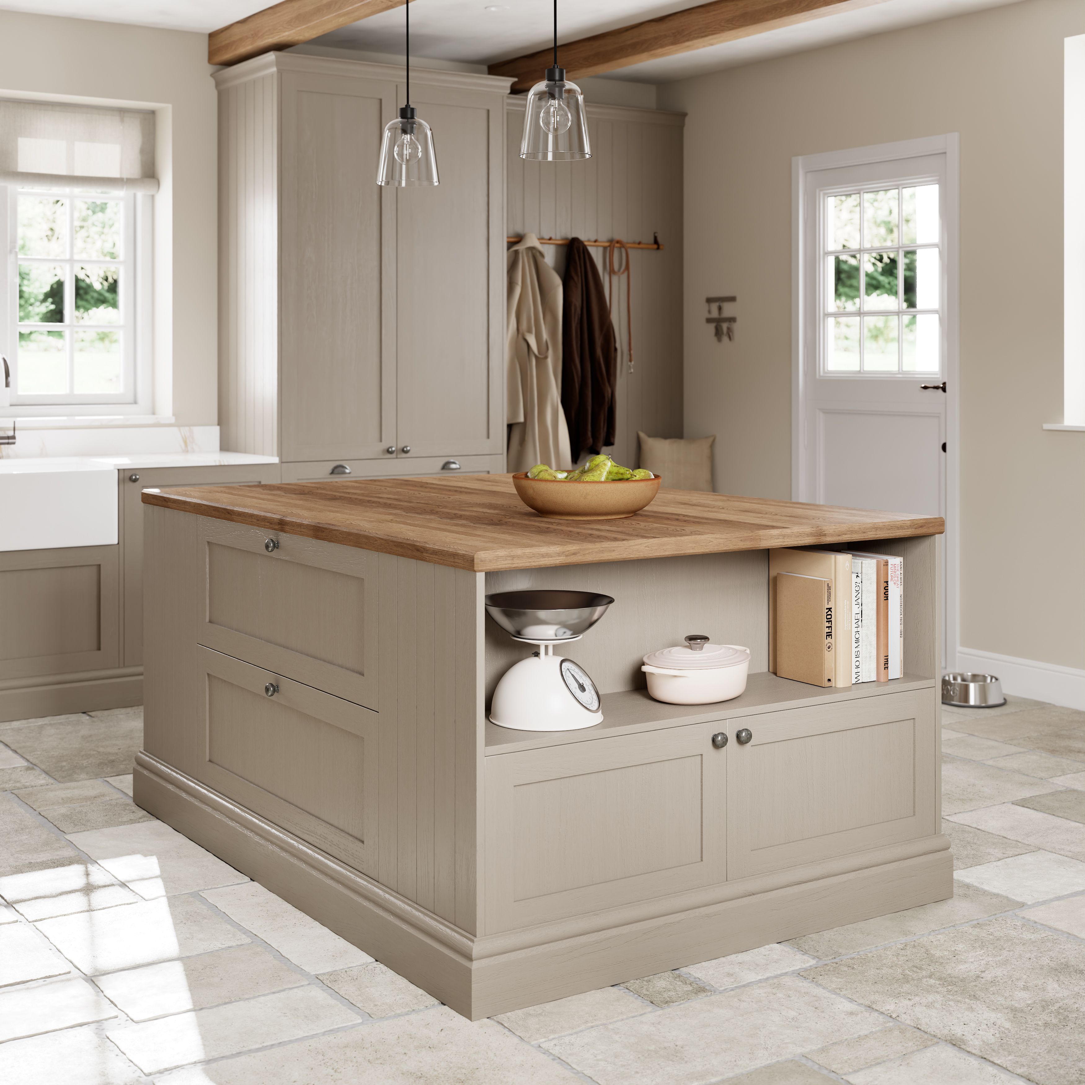 GoodHome 40mm Hinita Stained Dark wood effect Solid oak Square edge Kitchen Worktop, (L)3000mm