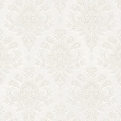 GoodHome Abeli White Metallic effect Russian damask Textured Wallpaper