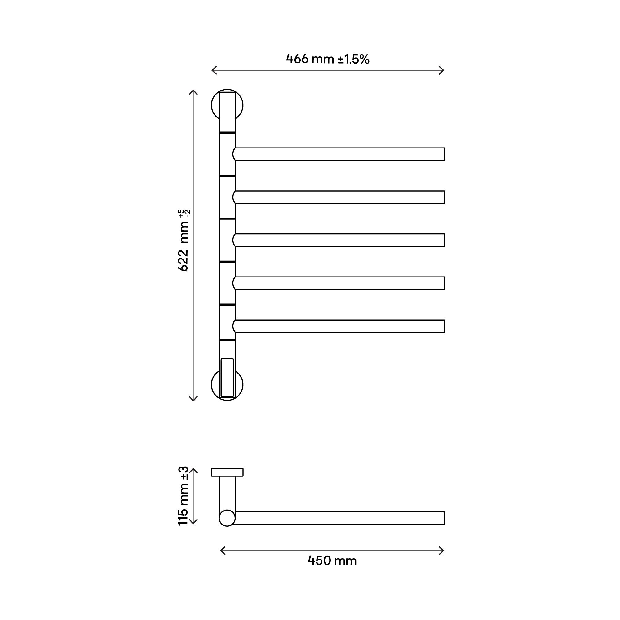 GoodHome Abelia Black Electric Flat Towel warmer (W)466mm x (H)622mm