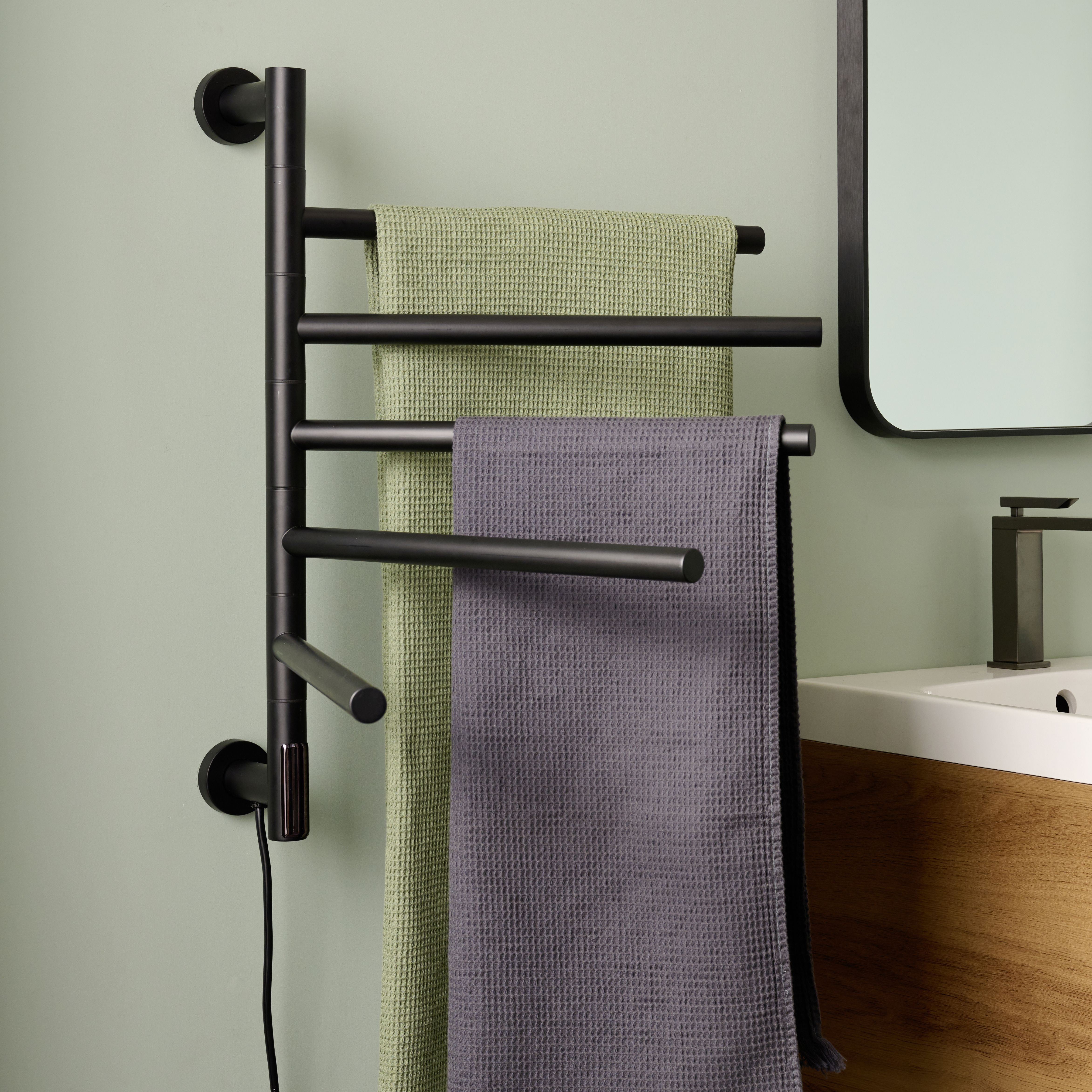 GoodHome Abelia Black Electric Flat Towel warmer (W)466mm x (H)622mm